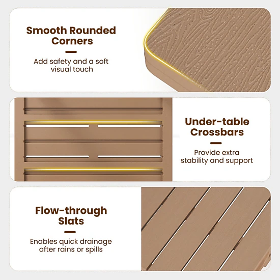 SUGIFT 18.5-in Outdoor Adirondack HDPE Side Table with Slatted Surface 315-lb Capacity 18.5 x 18.5 x 18.5 in Brown