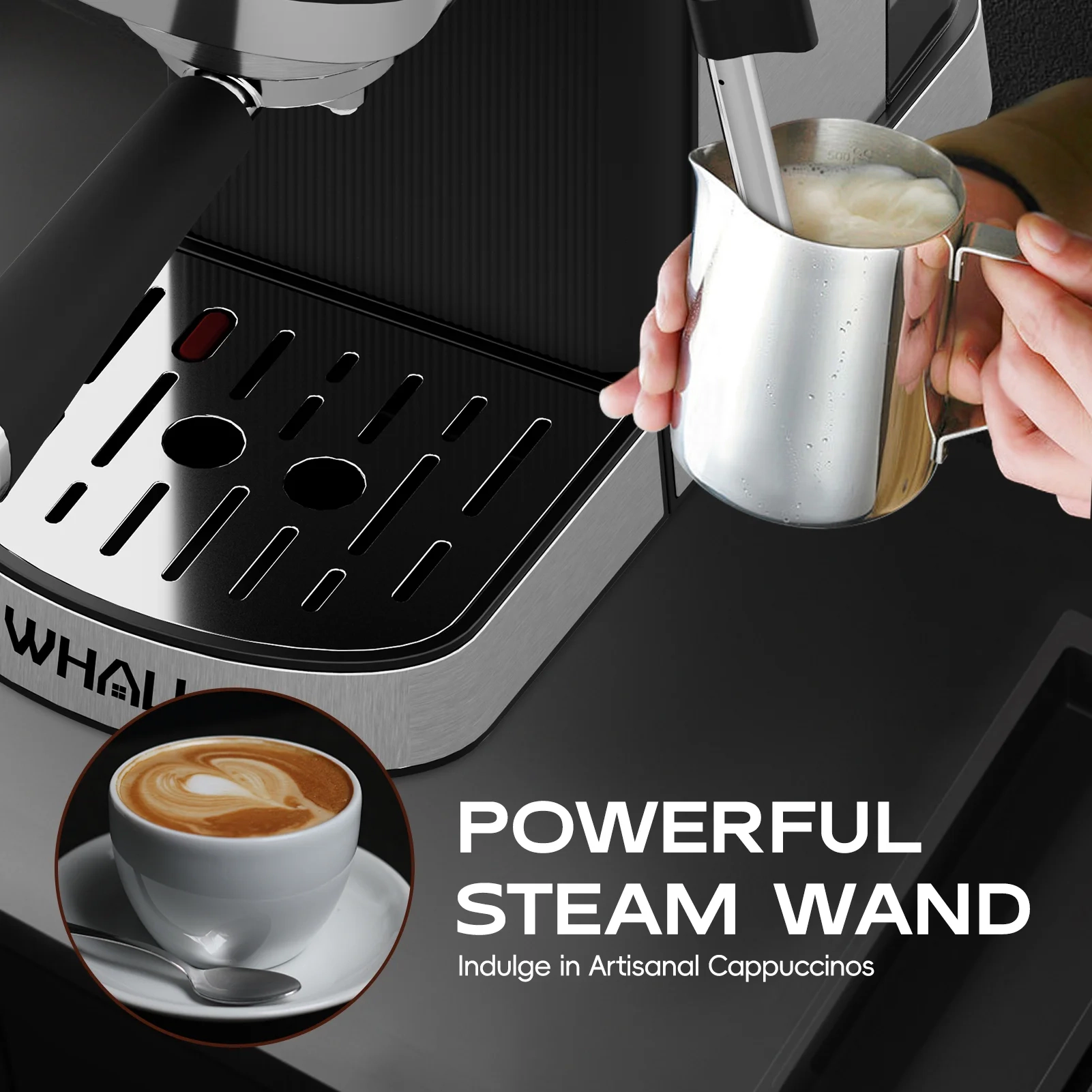 WHALL - 20 Bar Touchscreen Espresso Machine，Espresso Coffee Maker with Milk Frother Steam Wand