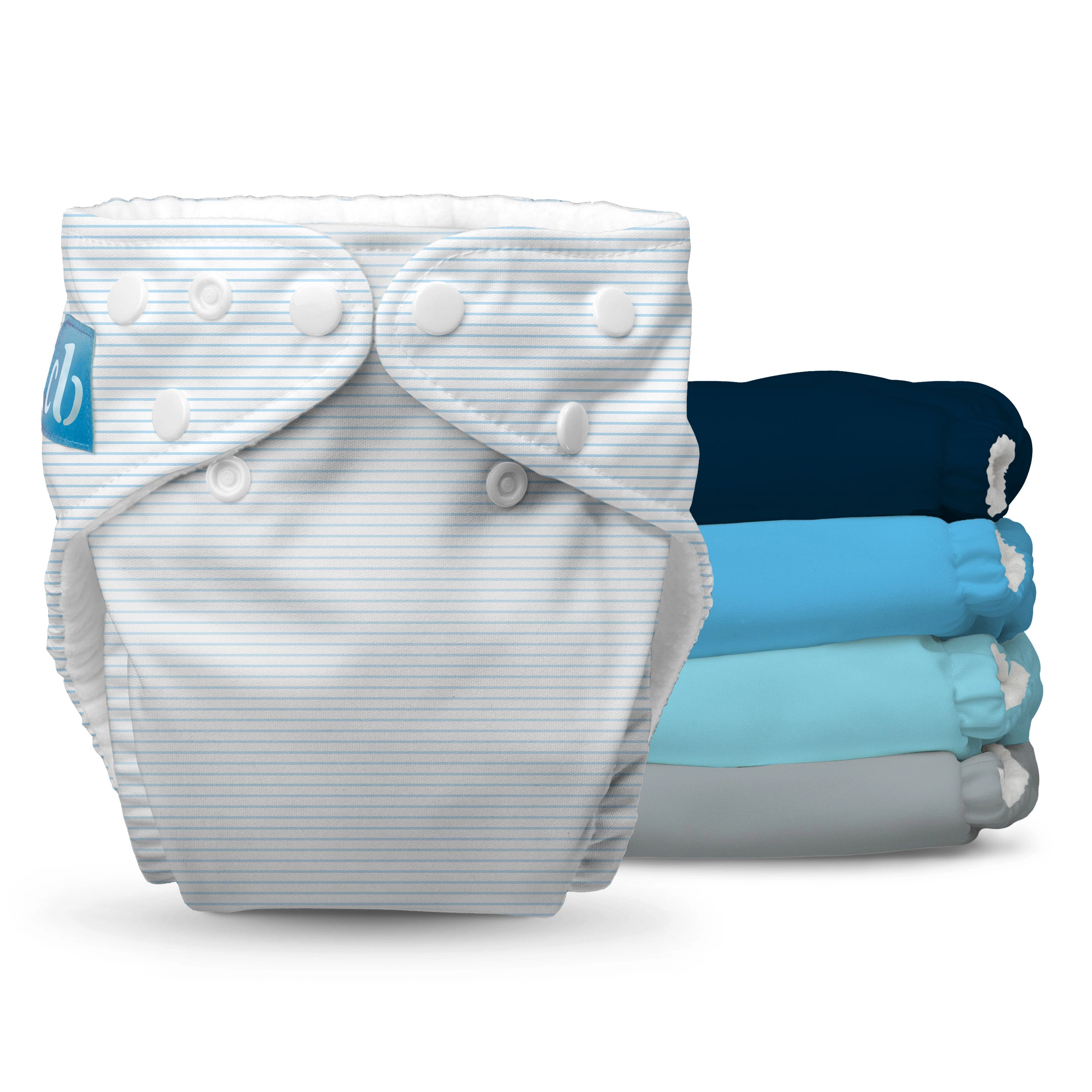 Charlie Banana One-Size Reusable Cloth Diaper Pack with Fleece Lining - Pastel Blue, 5-Pack