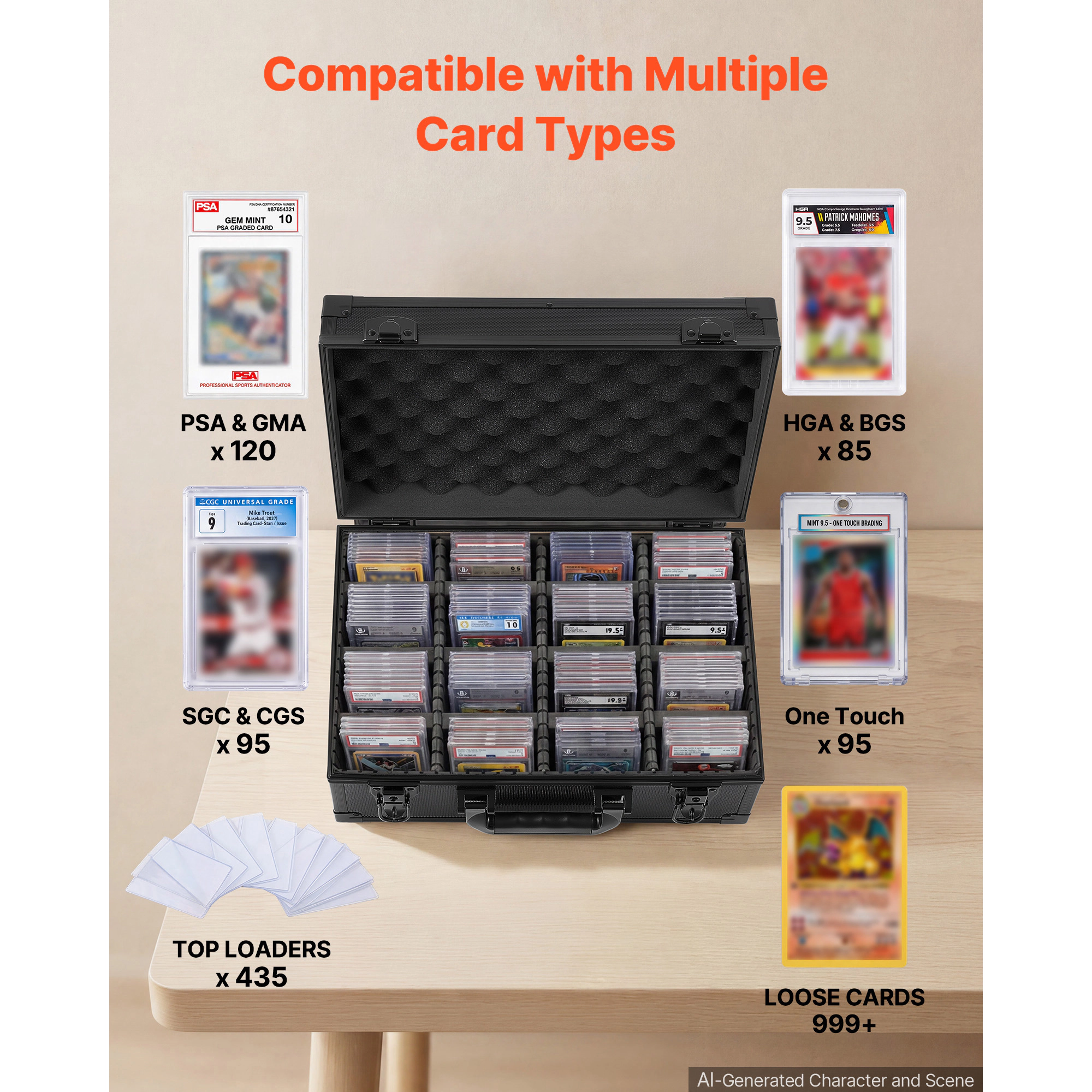 HONGGE Graded Card Case, PSA Slab Storage Box with Lock, Baseball Sports Trading Cards Holder Collector 12 Dividers