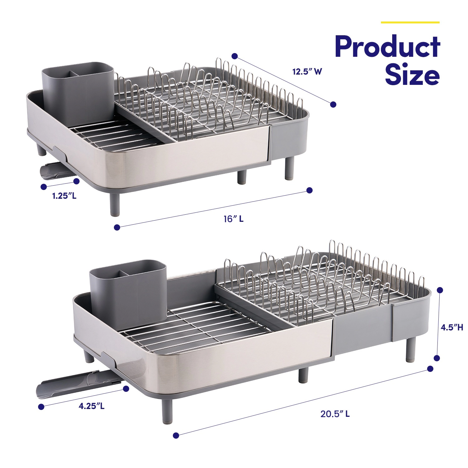 Sweet Home Collection 4-Piece Expandable Dish Drying Rack with Steel Frame, Wire Racks and Utensil Holder