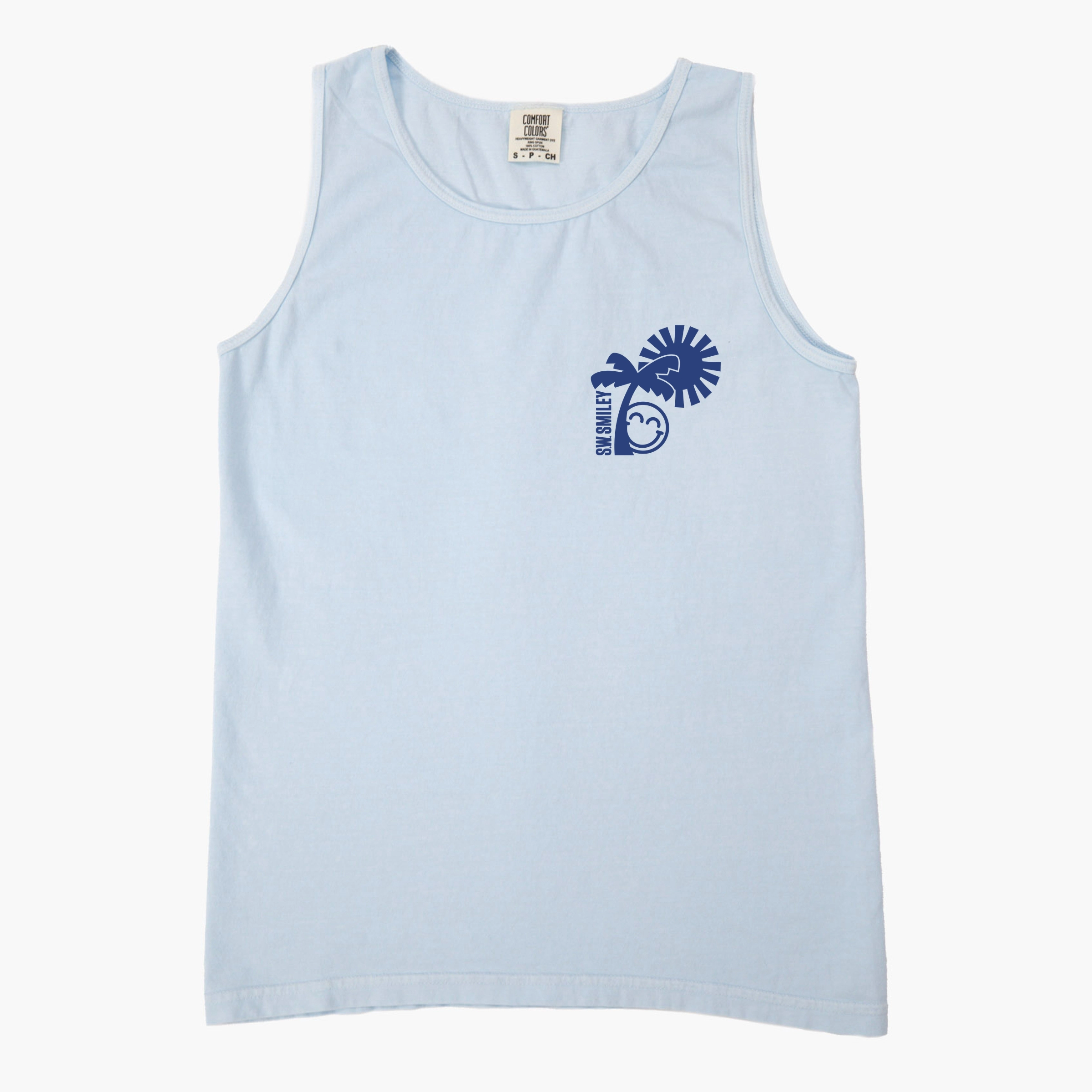 Simply Sage Market - Women's Garment Dyed Graphic Tank Top S.W.Smiley Palm Tree Sun