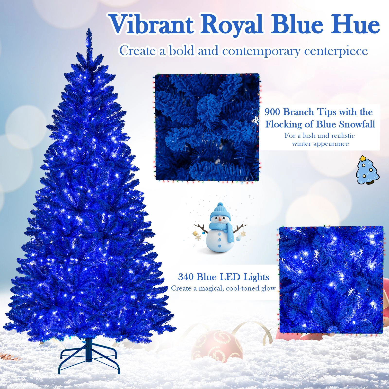 SlickBlue Blue Flocked Artificial Christmas Tree with Remote Control