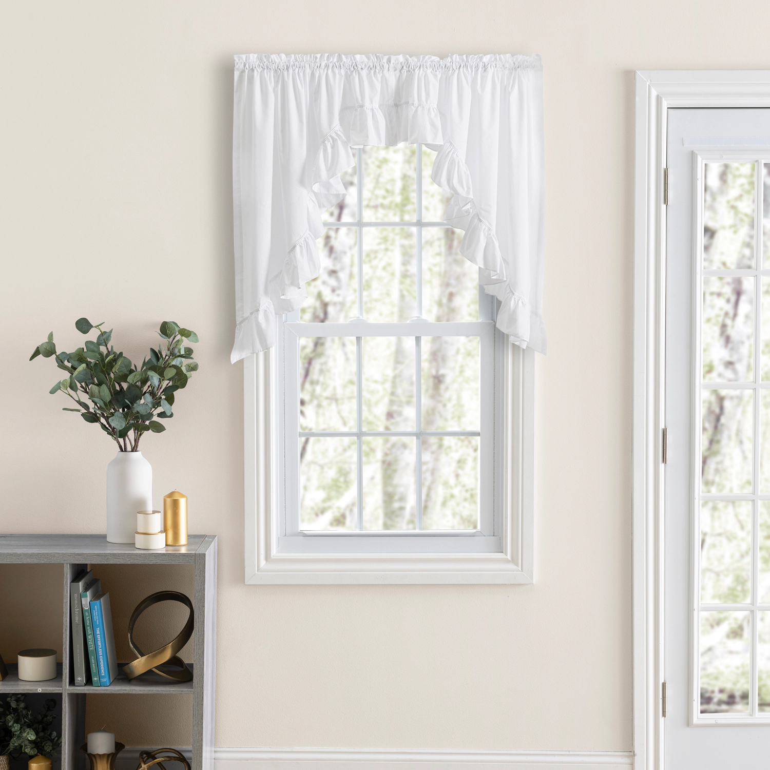 Ellis Curtain Classic Wide Solid Color Perma Press Ruffled Window Swag 84" x 38" White
