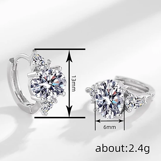 Wardrobe Whimsy Womens Round Cut Sparkling Three‑Stone Small Hoop Earrings