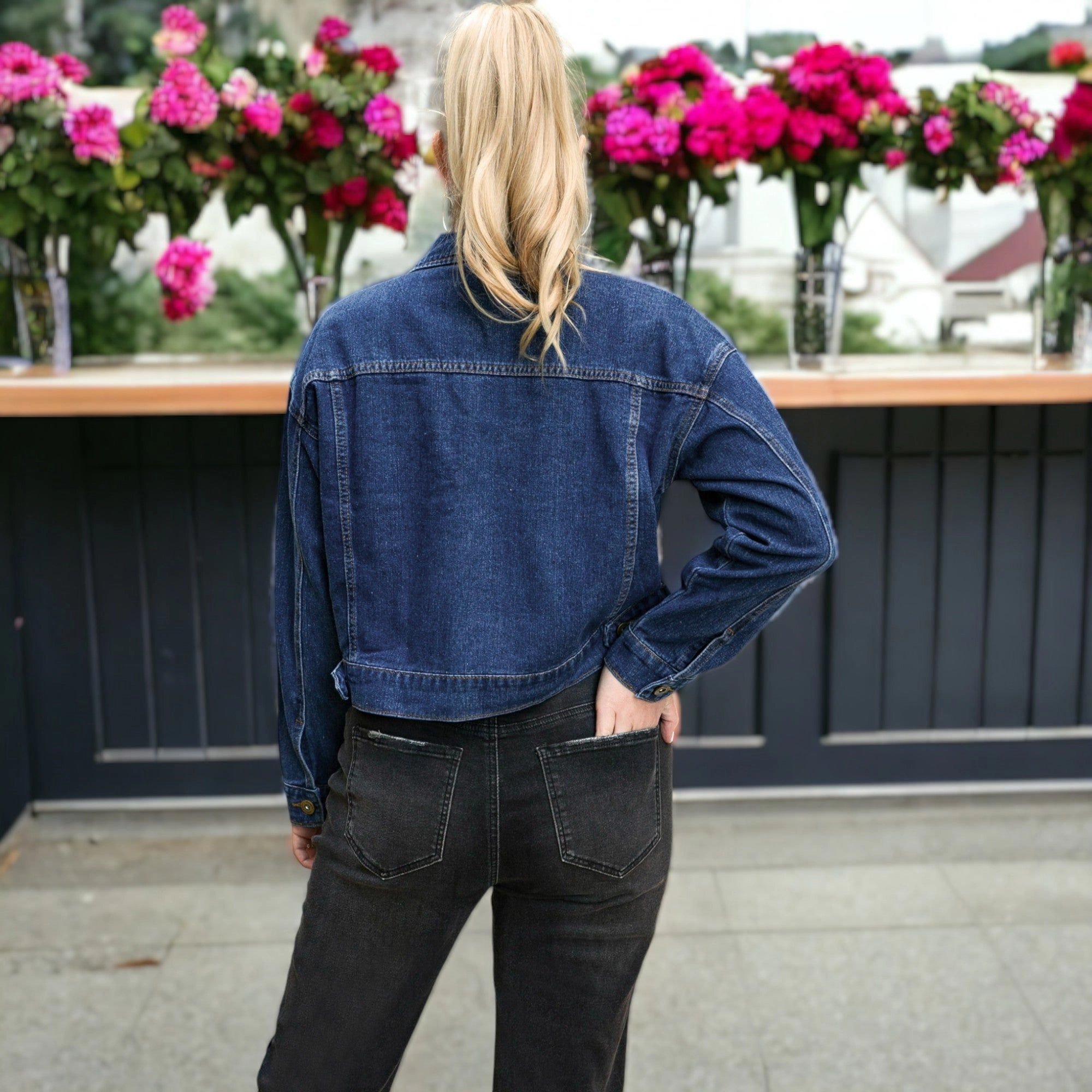 Anna-Kaci Women's Cropped Button Down Denim Jean Jacket with Pockets