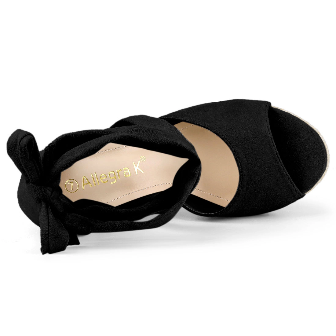 BLISSFUL STEP Women Faux Suede Lace Up Espadrilles Platform Wedges Sandals