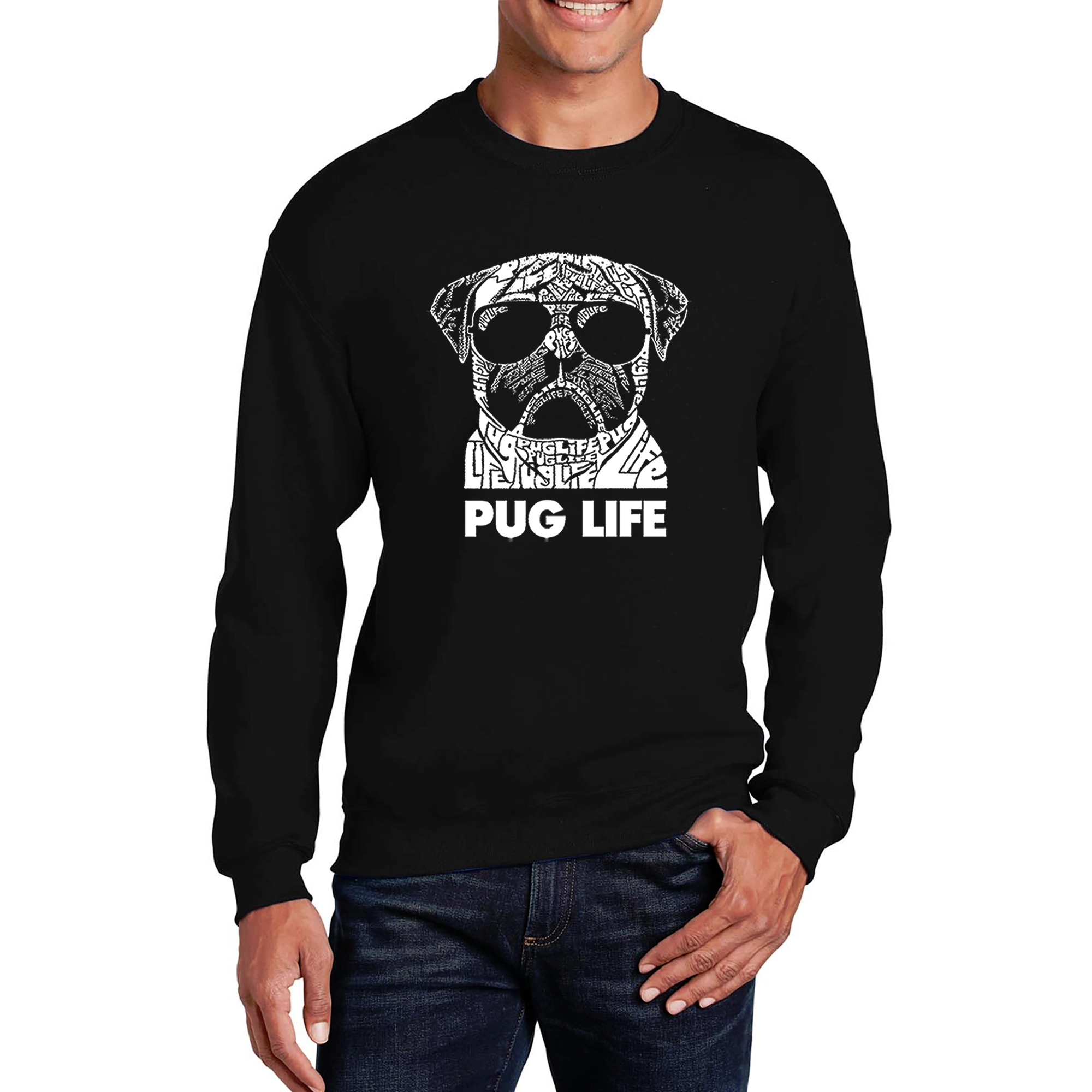 LA Pop Art Pug Life - Mens Word Crew Sweatshirt