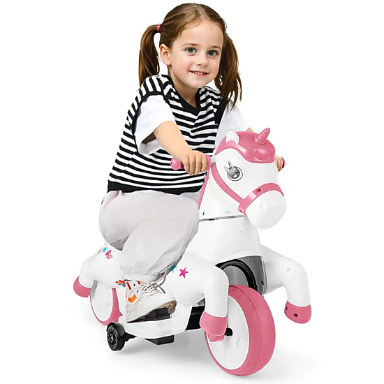 SUGIFT 12V Kids Unicorn Ride On Toy with Training Wheels and Horse ...