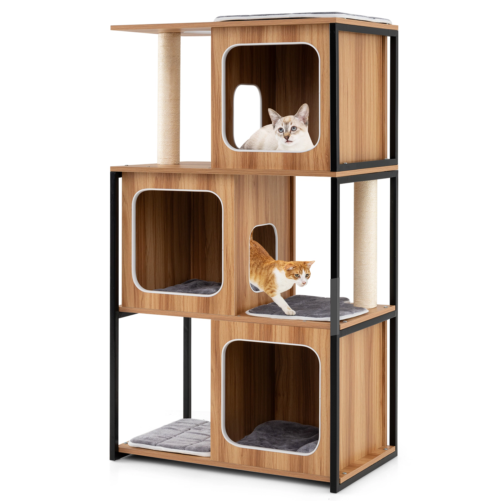 SUGIFT 52-in Cat Tree with 3 Condos Metal Frame Oversized Perches Sisal Posts and 12-in Entry for Big Cats