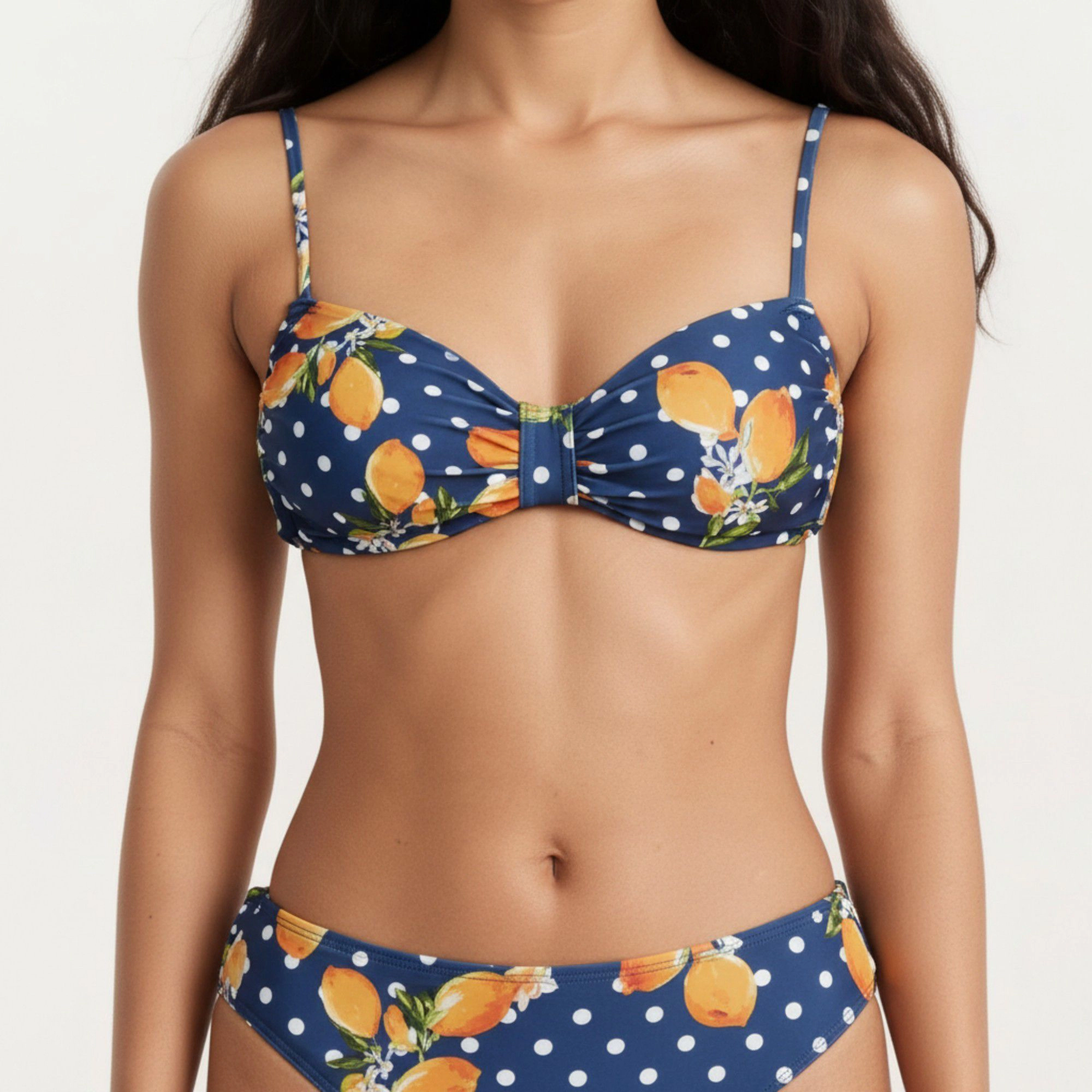 Anna-Kaci Womens Polka Dot Bandeau Bikini Set - Adjustable Straps, Mid Rise
