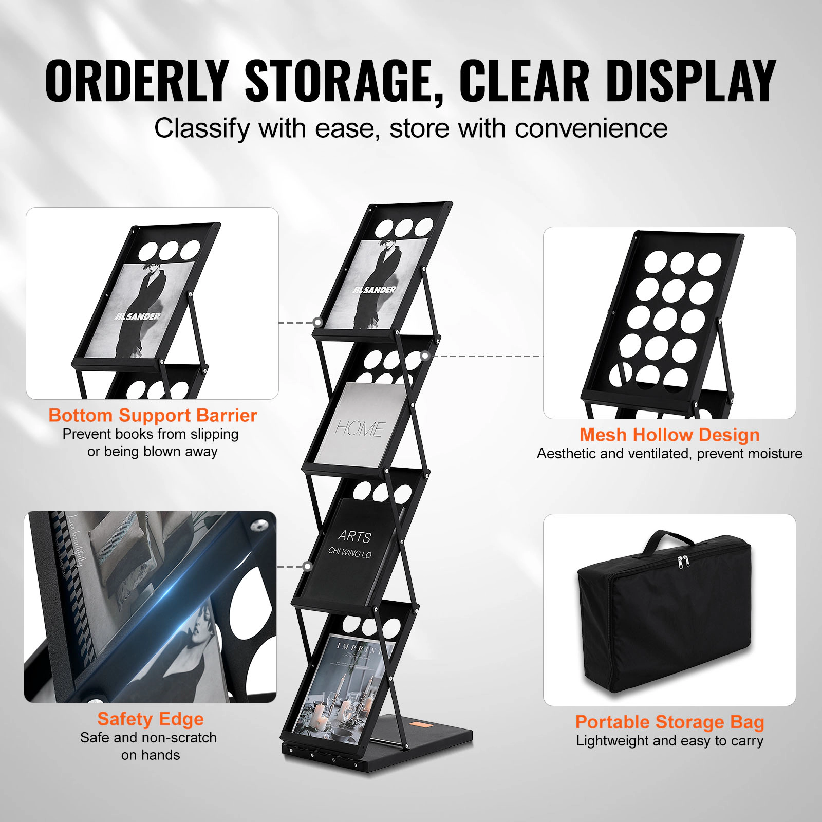 HONGGE Foldable Magazine Display Rack, Brochure Literature Stand