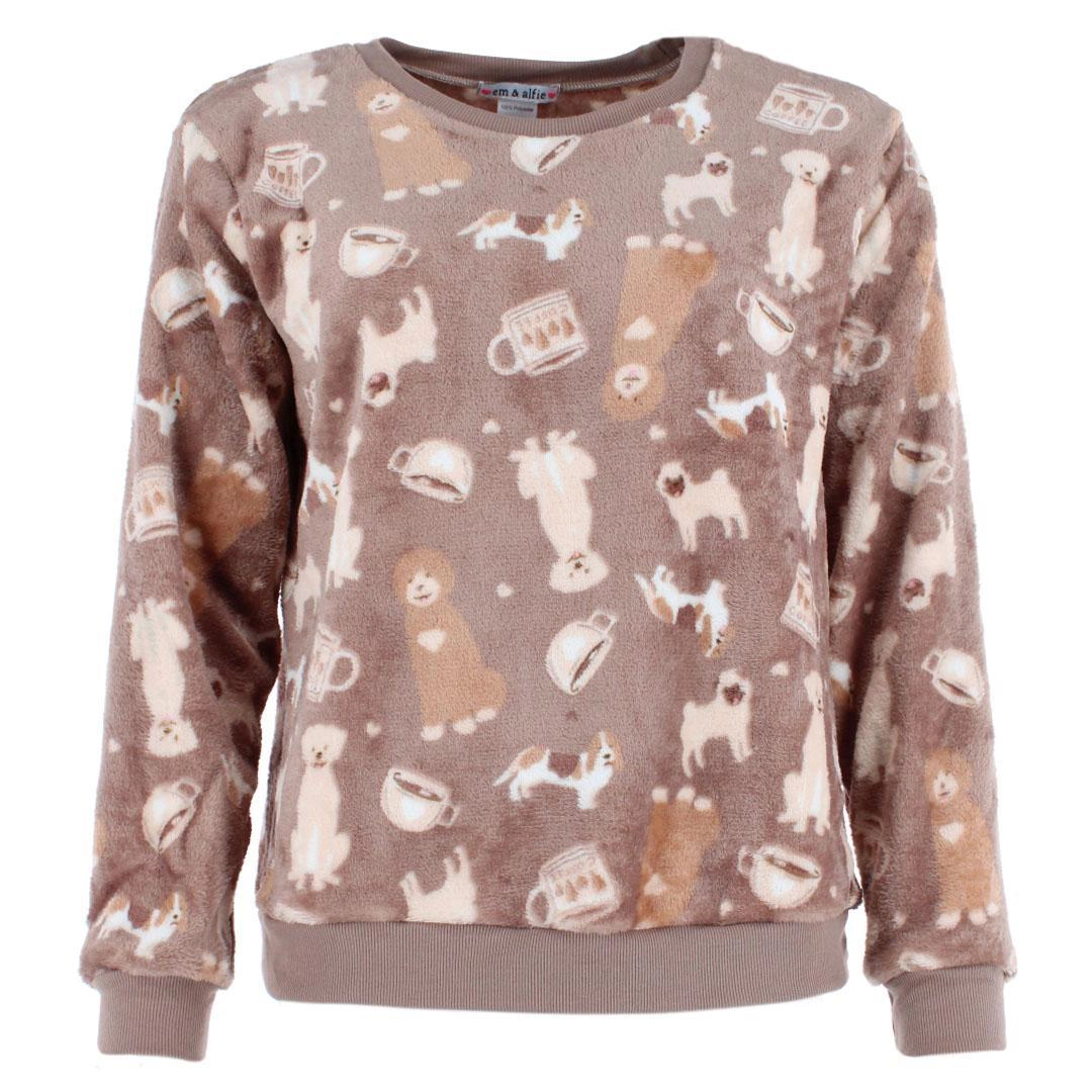 em & alfie Women's Dog Lover Plush Crewneck Pajama Set
