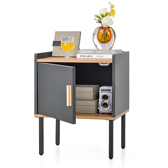 SUGIFT 22 in Gray Nightstand with Single-Door Cabinet and Raised Edge