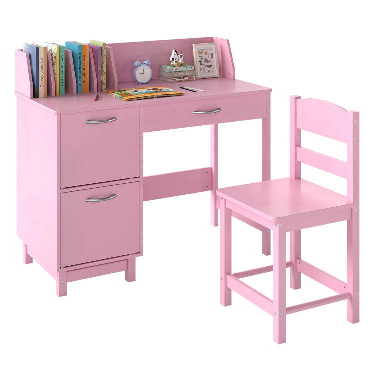 Hivvago Wooden Kids Study Desk And Chair Set Student Workstation