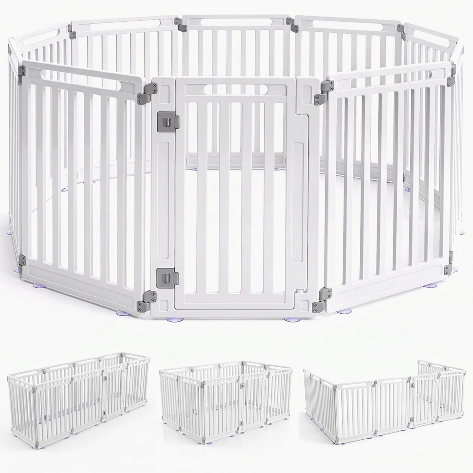 SUGIFT 10-Panel 31.5-in Height Indoor Outdoor Pet Gate Playpen with Rotating Panels and Latching Door Black/White