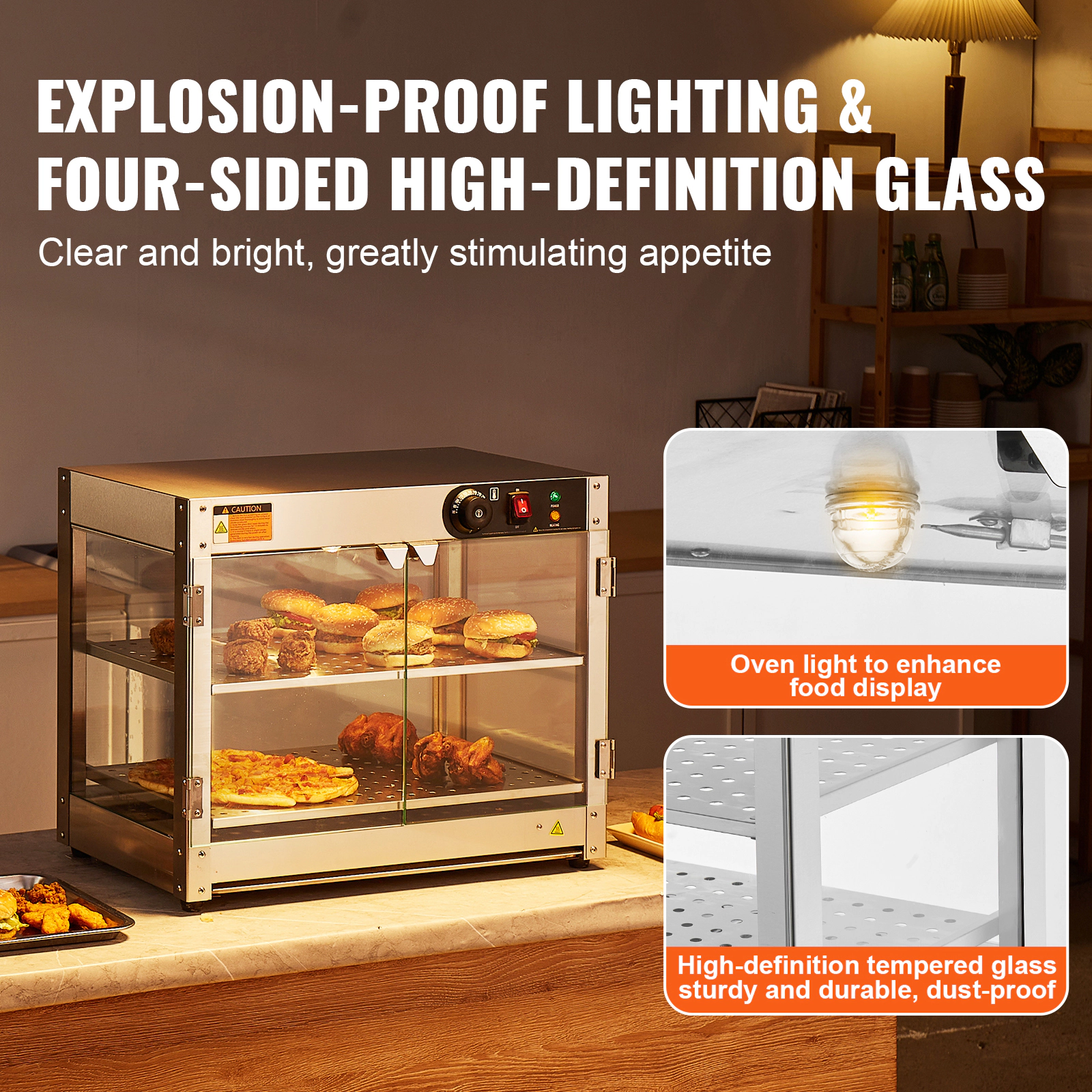 HONGGE Commercial Food Warmer Display 800W Food Display Warmer with Light to Enhance Food Display 86℉~185℉ Temperature