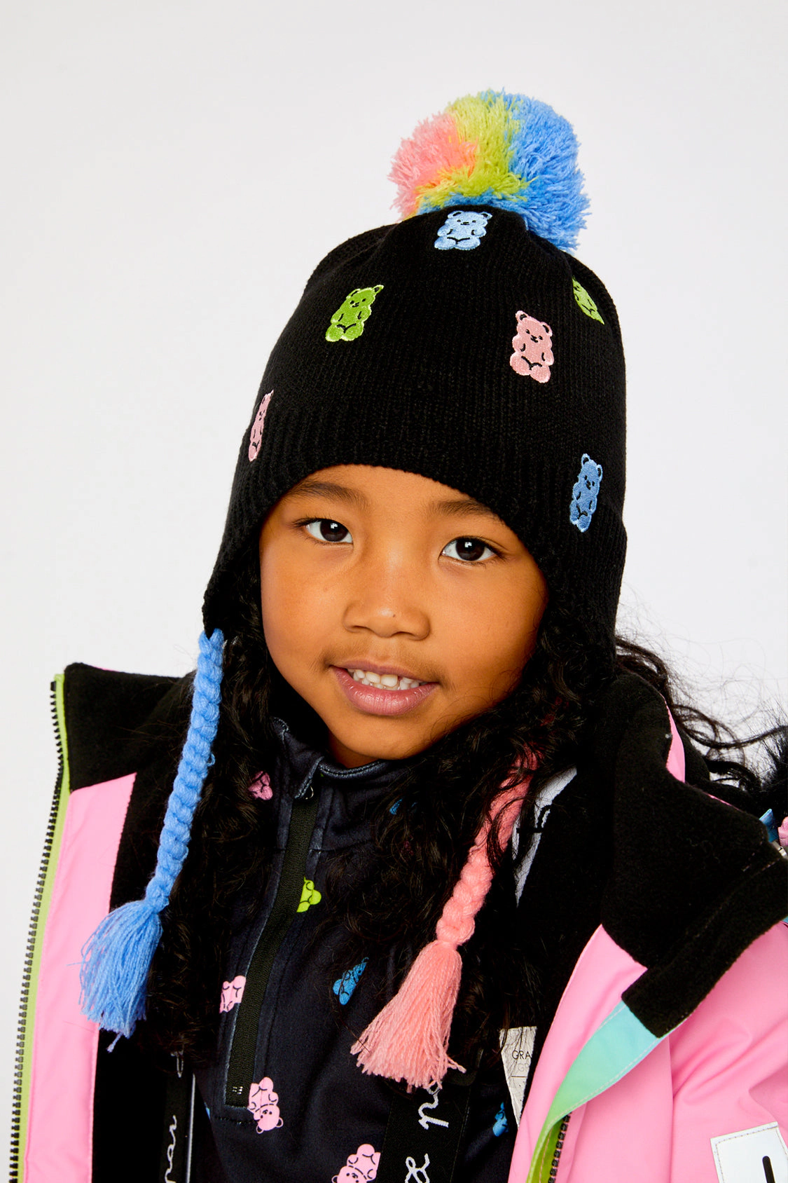 Deux par Girls Gummy Bear Motif Winter Peruvian Knit Hat with Pompom