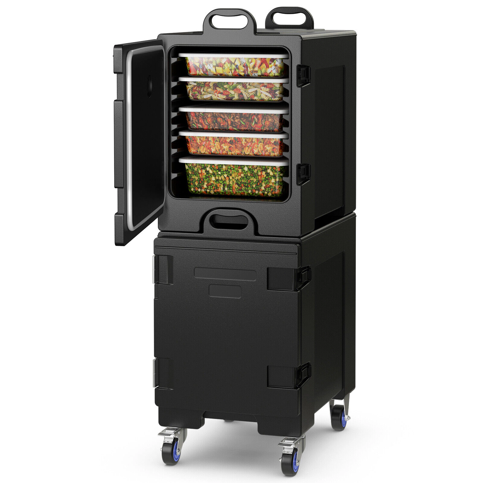 SUGIFT Set of 2 Stackable 81-Qt 8 Dividers 270-Degree Door Insulated Food Pan Carriers 24.5-in x 16.5-in x 29-in Black