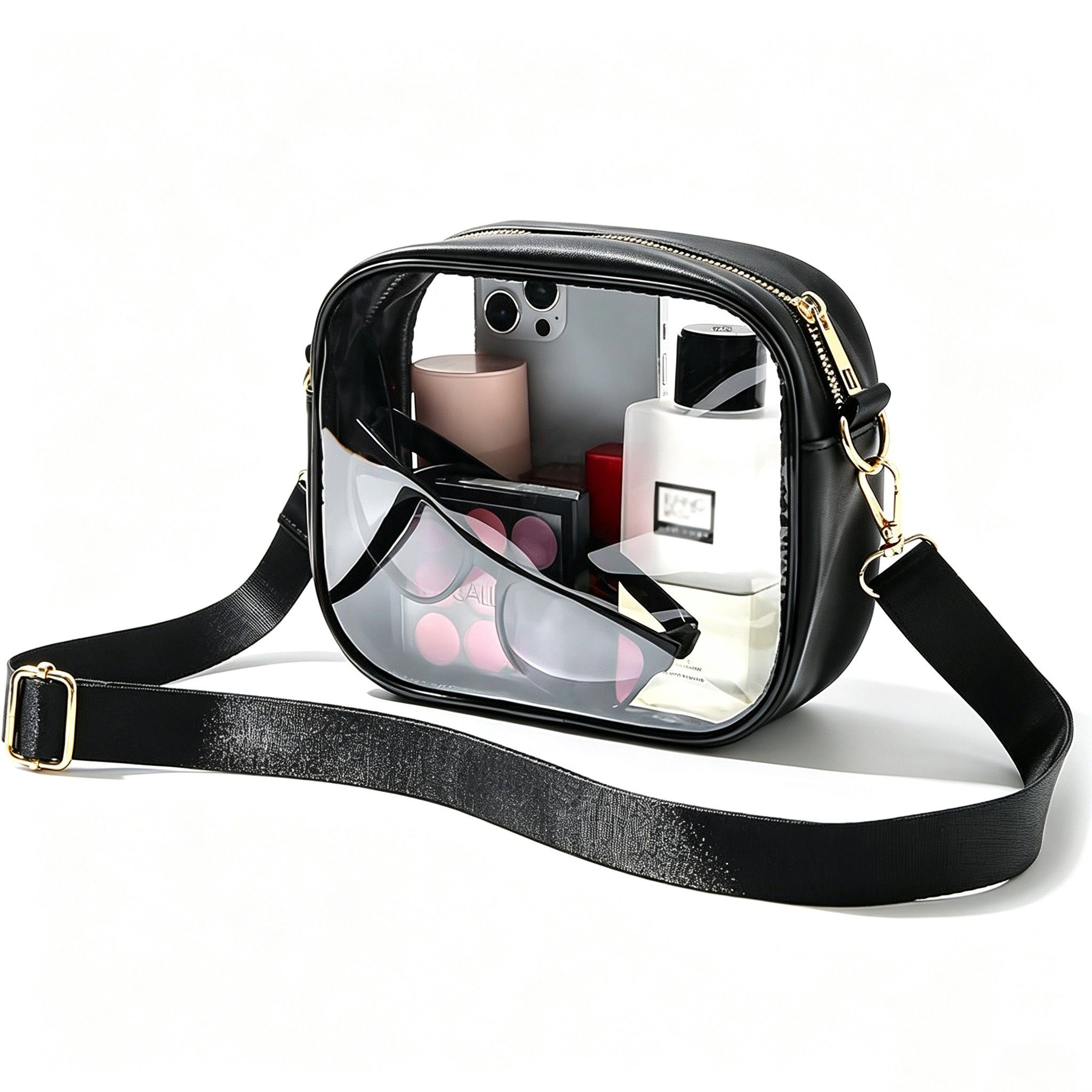 Alilang Women's Clear Crossbody Bag with Front Zipper Pocket, Structured Trim and Adjustable Removable Shoulder Strap