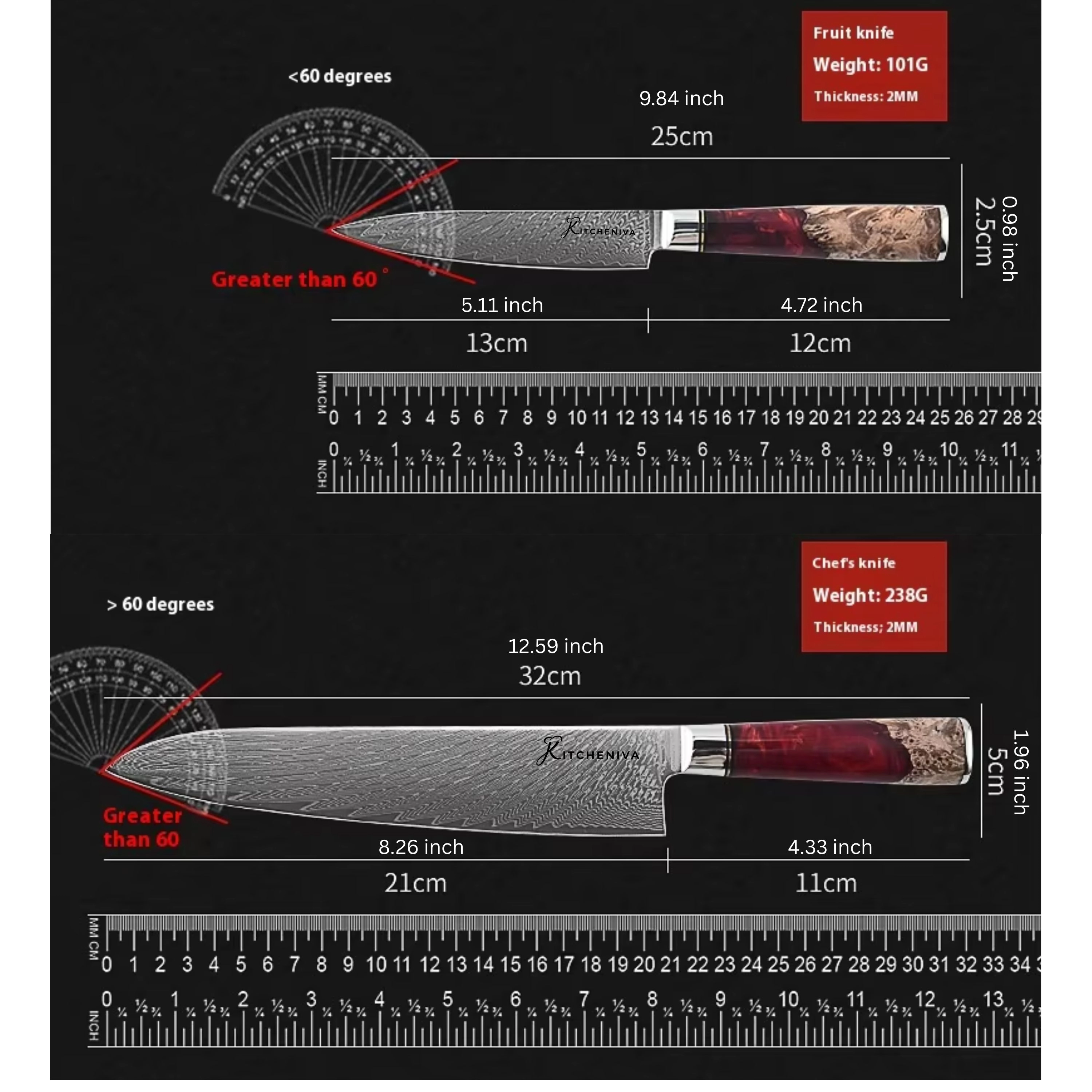 Kitcheniva 6-Piece VG10 Core  Japanese Style Knife Set With Wood Resin Handle
