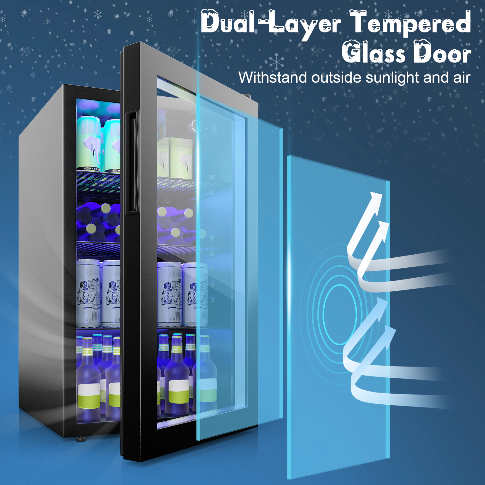 SUGIFT 120-Can Beverage Refrigerator, 3.2 cu. ft. Mini Fridge with Reversible Glass Door