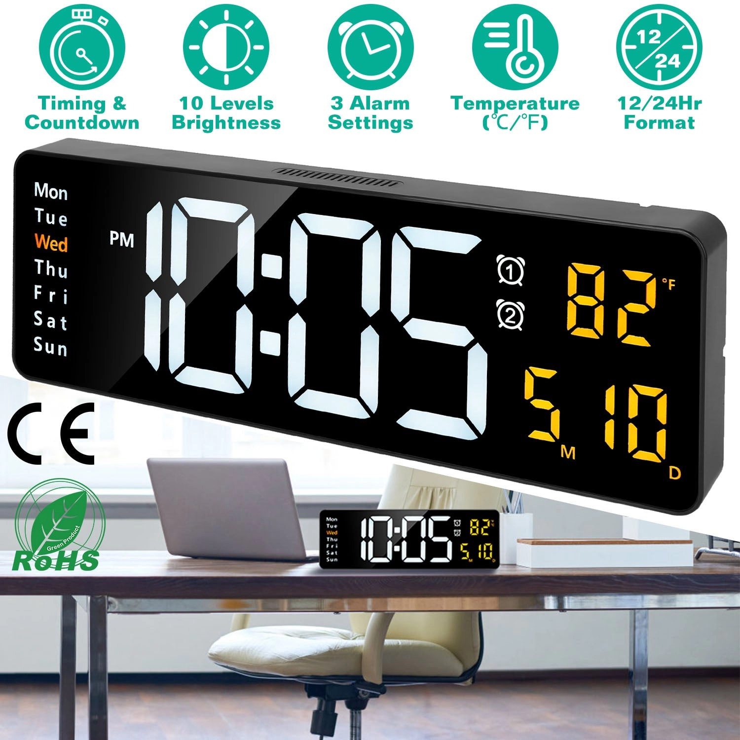 GBruno LED Digital Wall Clock With Remote Control
