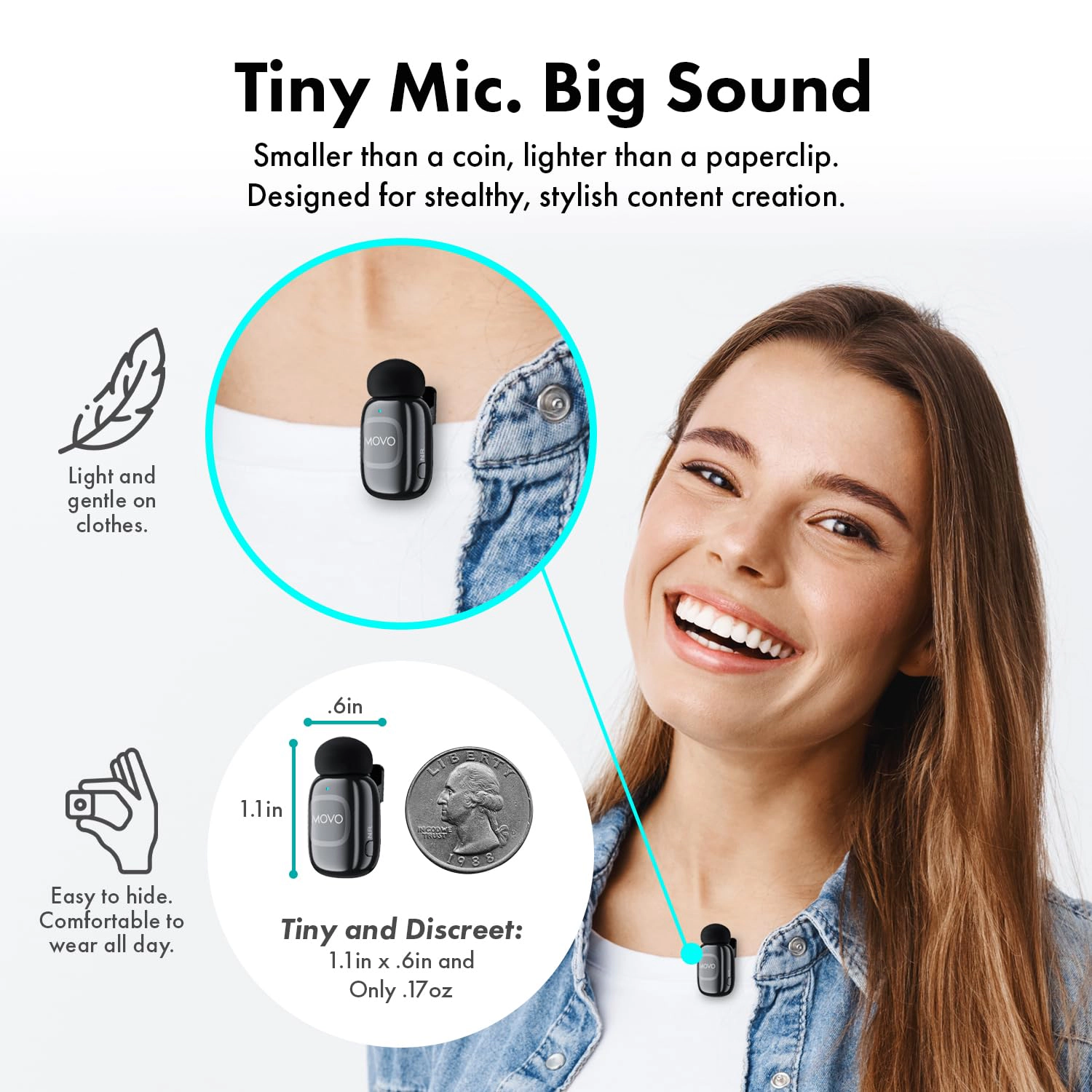 Movo NanoMic Wireless Lavalier Microphone for Camera (3.5mm) w/WMX-HM2 Wireless Mic Handle
