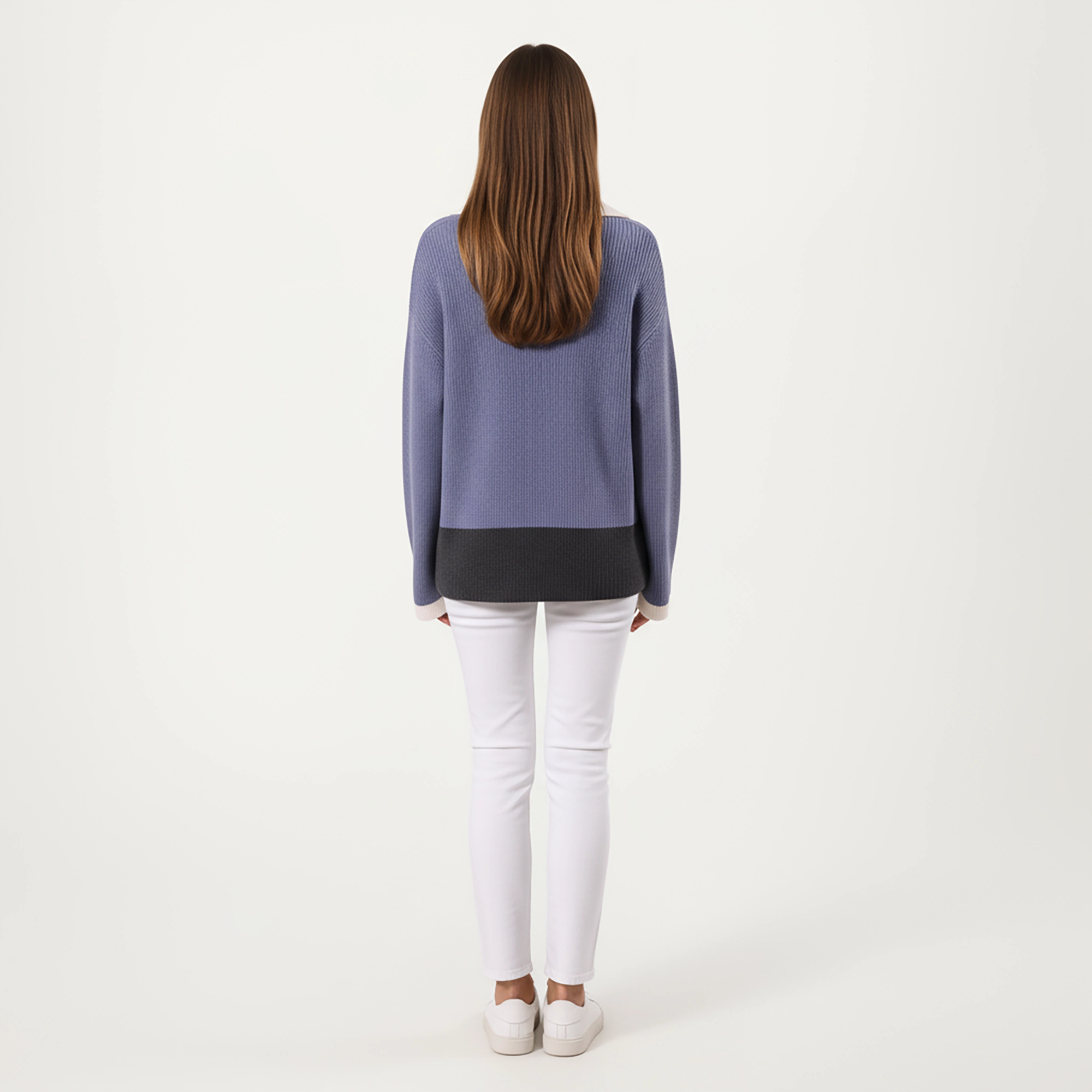 Anna-Kaci Women's Ribbed Half Zip Foldover Collar Contrast Hem Long Sleeve Knit Top