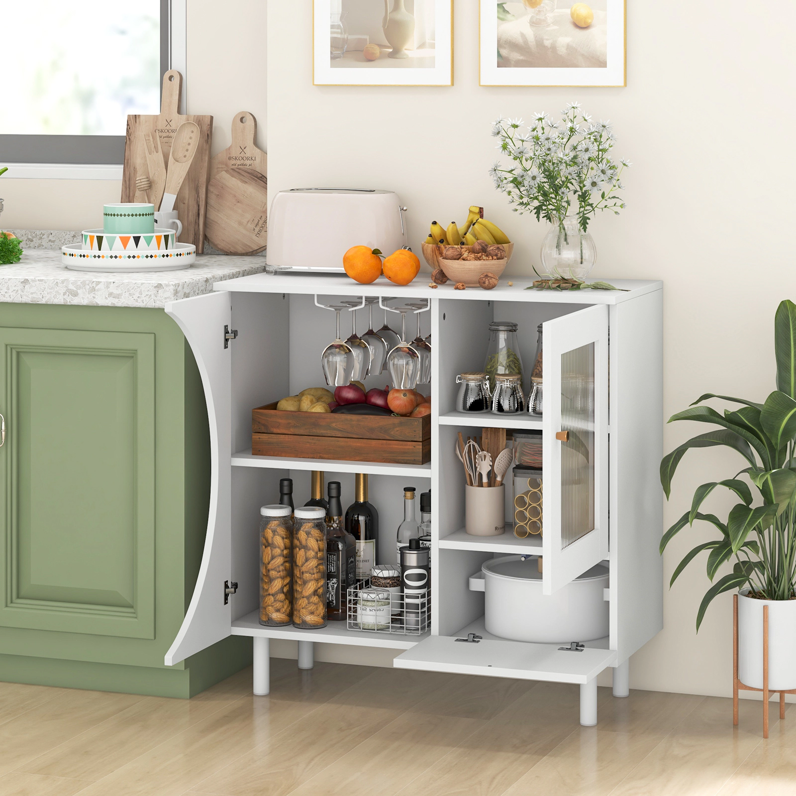 LJG Kitchen Sideboard with Glasses Holder for Living Room Dining Room