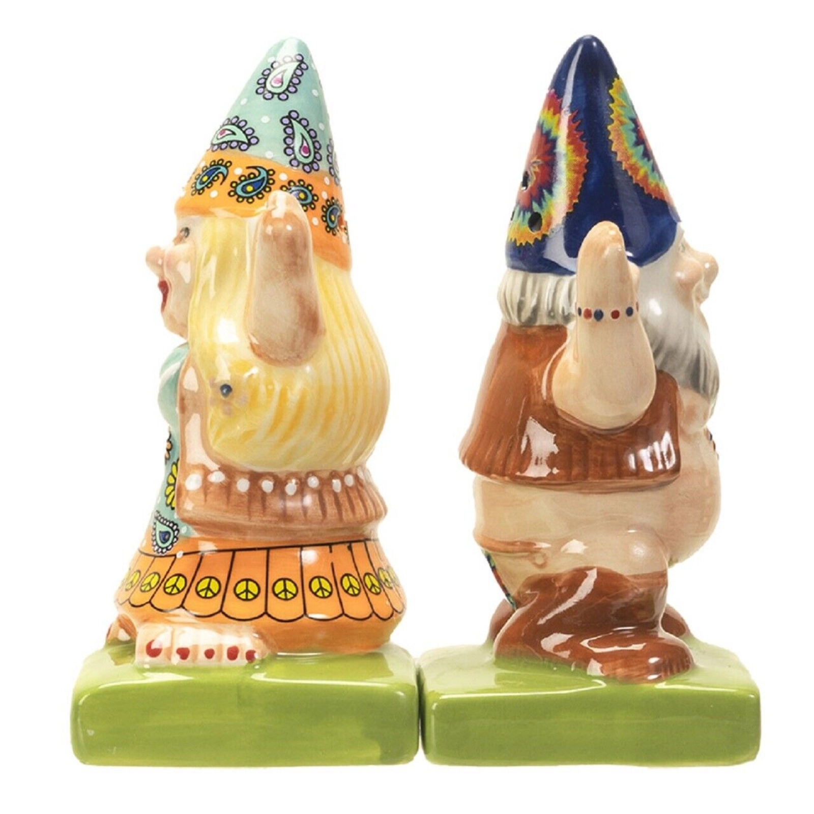 Pacific Giftware Hippie Gnomes Ceramic Magnetic Salt and Pepper Shaker Set 4 Inch Multicolor