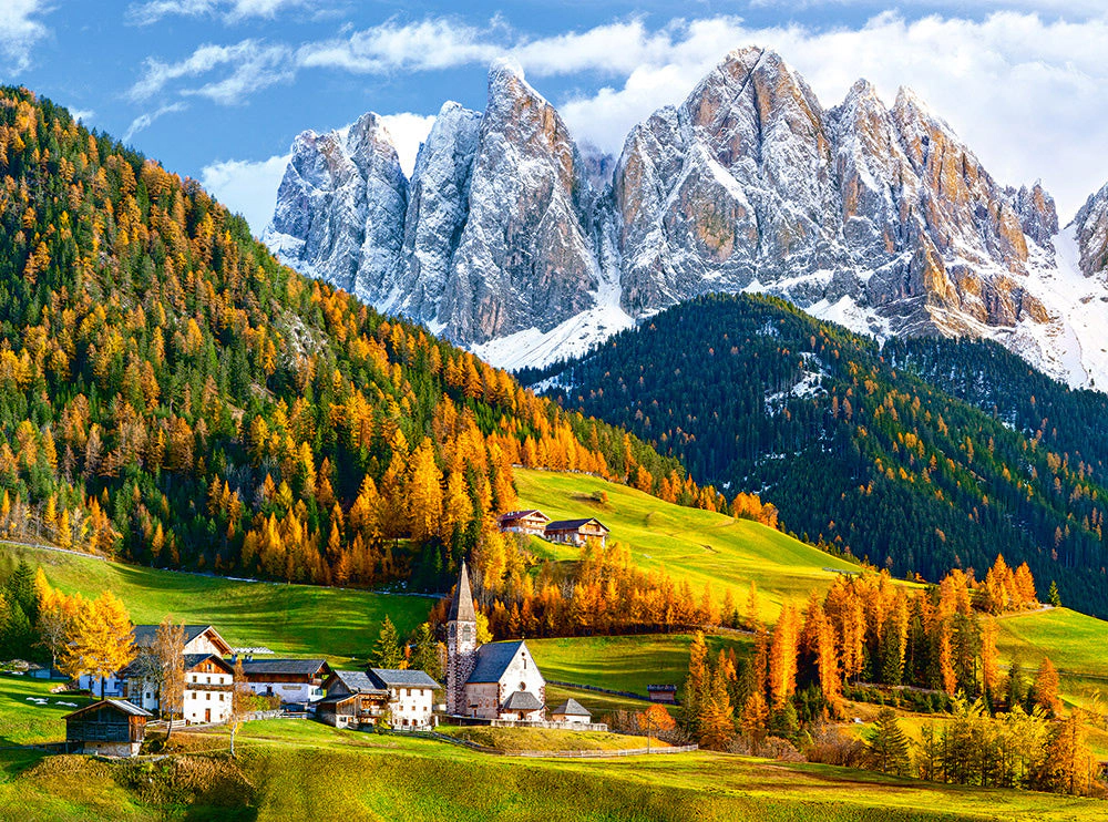 CASTORLAND 2000 Piece Jigsaw Puzzles, Church of St. Magdalena, Dolomites, Italy, Europe, Scenic Puzzle, C-200610-2