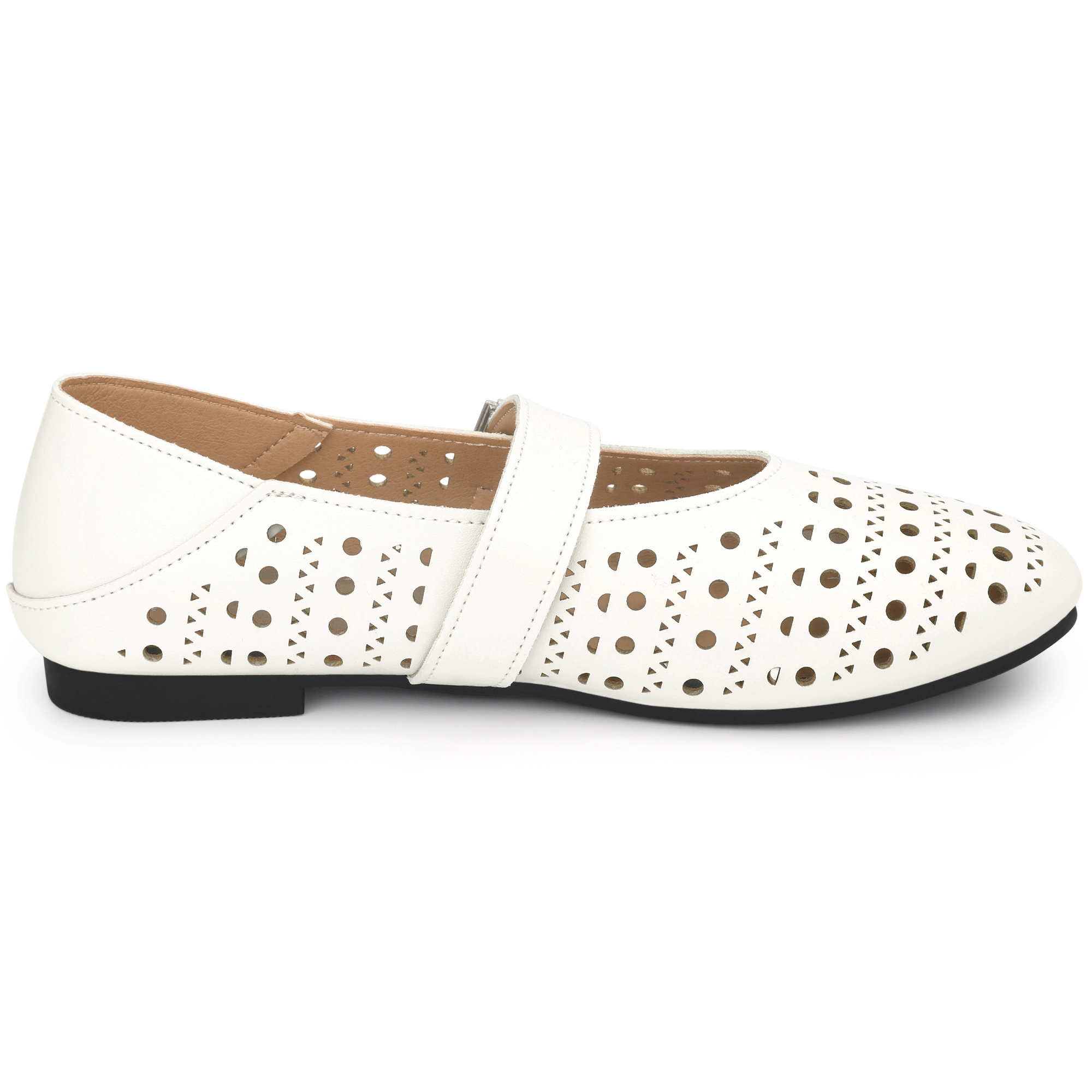 BLISSFUL STEP Women Faux Leather Buckle Round Toe Cutout Slip-on Flats Pumps