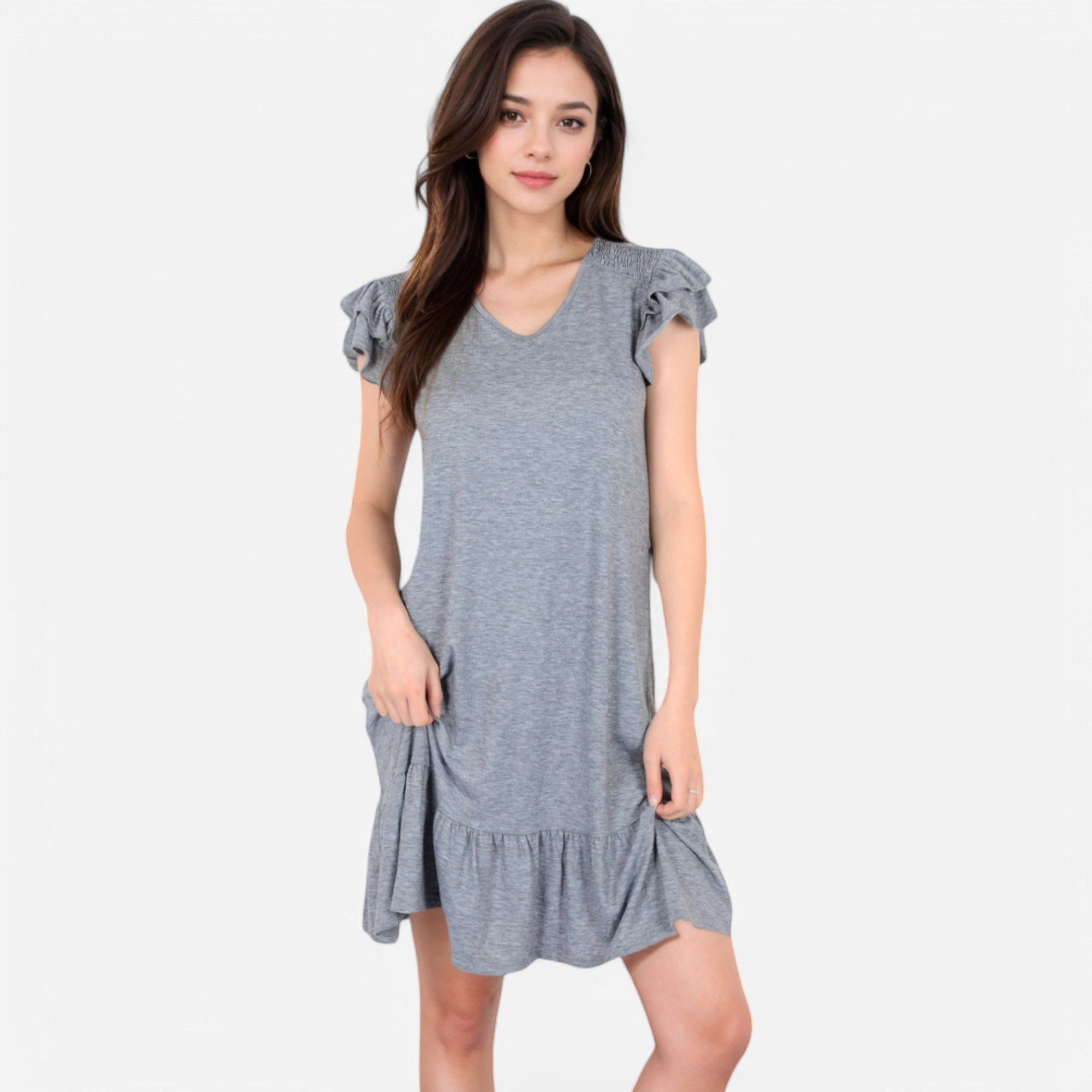 Anna-Kaci Women's Ruffle Sleeve V Neck Tiered Hem Casual Fit Dress