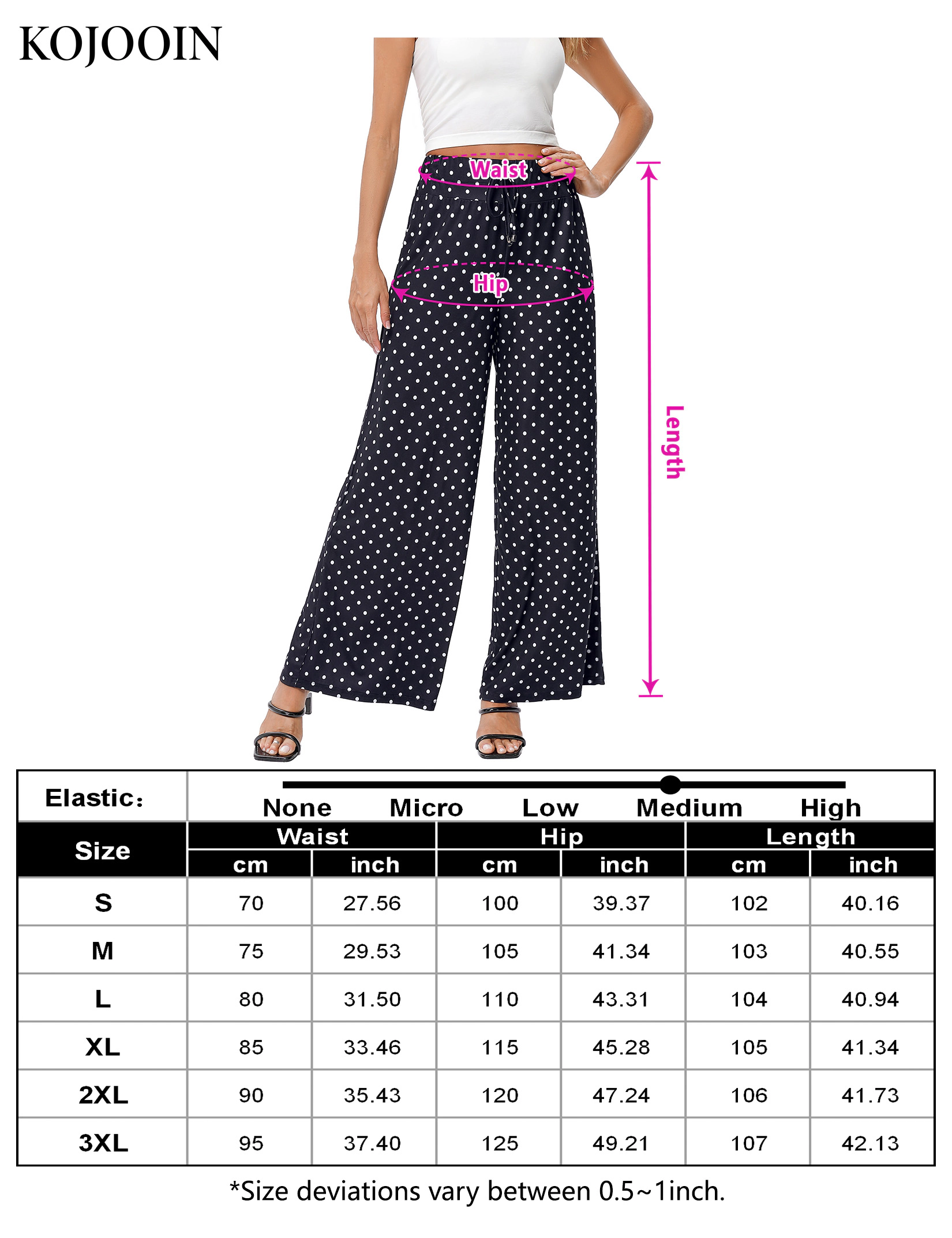 KOJOOIN Women's Wide Leg Pants Flowy Elastic High Waist Lounge Drawstring Long Palazzo Trousers