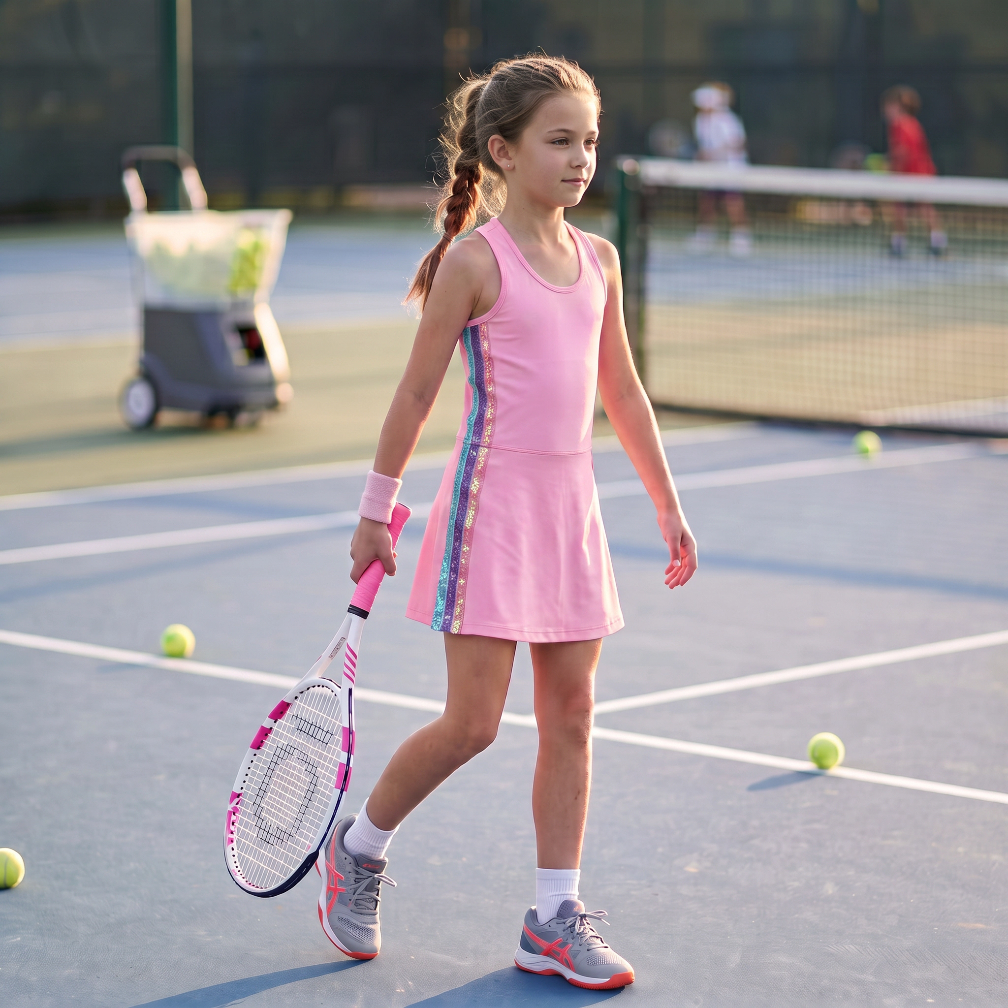 2Bunnies Girls' Sequin Side Stripe Racerback Athletic Dress with Built-In Shorts