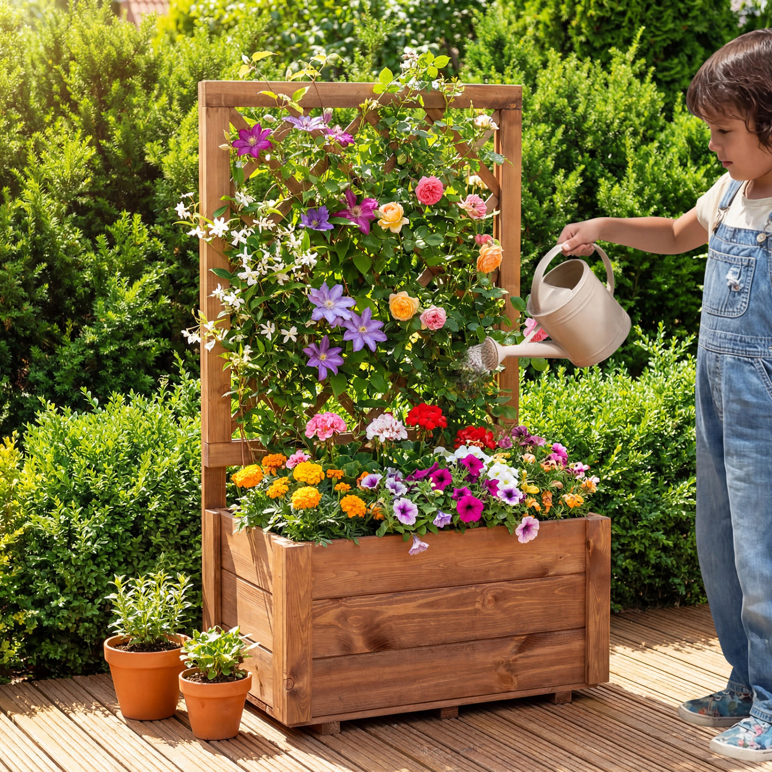 SlickBlue Orange 23 Inch Elevated Garden Bed with Climbing Lattice Trellis