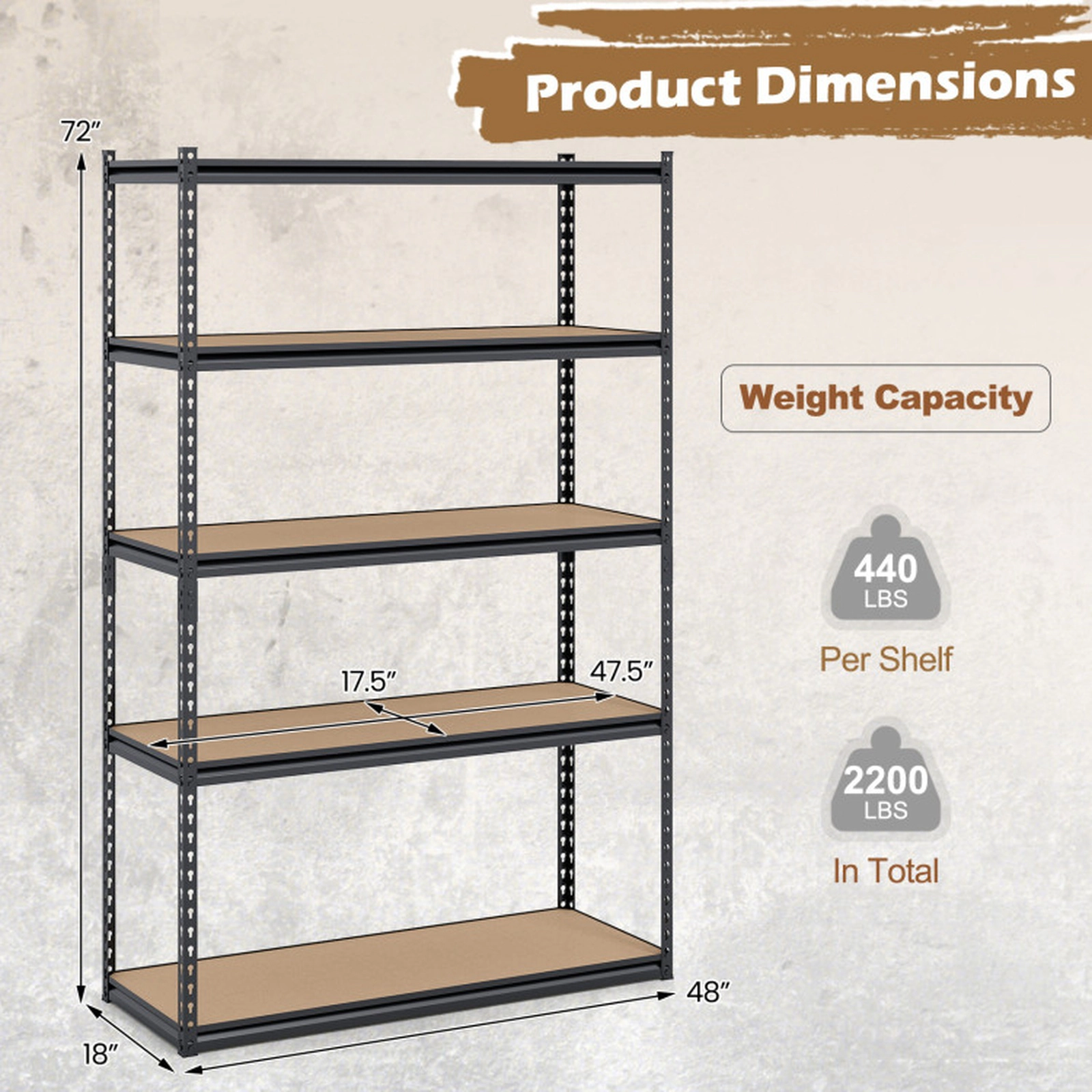 SUGIFT Set of 4 5-Tier MDF Shelf Adjustable Metal Garage Shelving 30-in x 12-in x 60-in 2200-lb Capacity Black