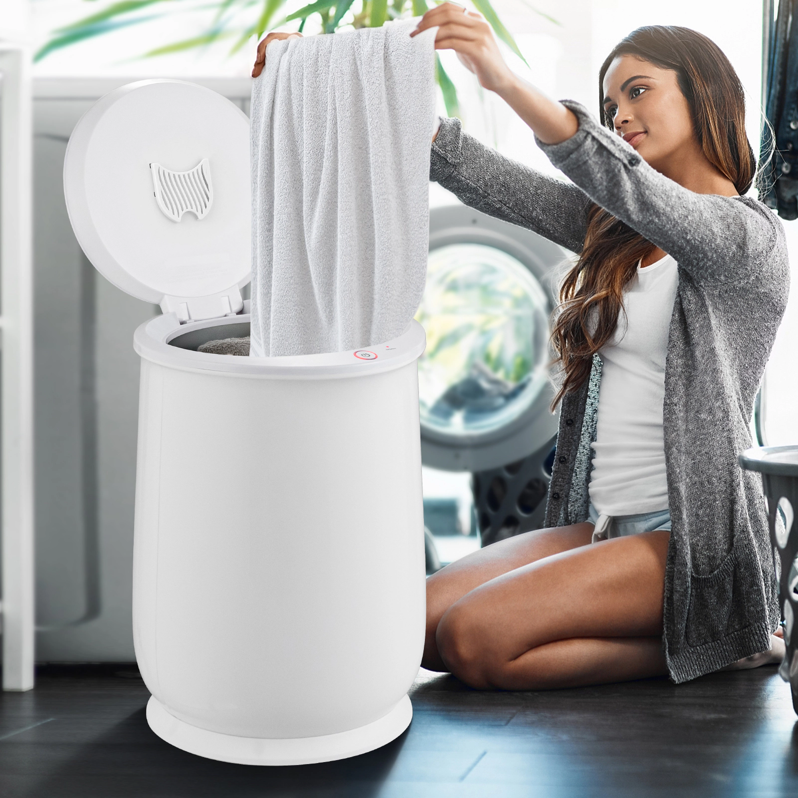 SUGIFT Rapid Heating 21L Bathroom Towel Warmer with 1-Hour Auto Shut Off 13 x 13 x 18.5 in Plastic Housing White/Gray