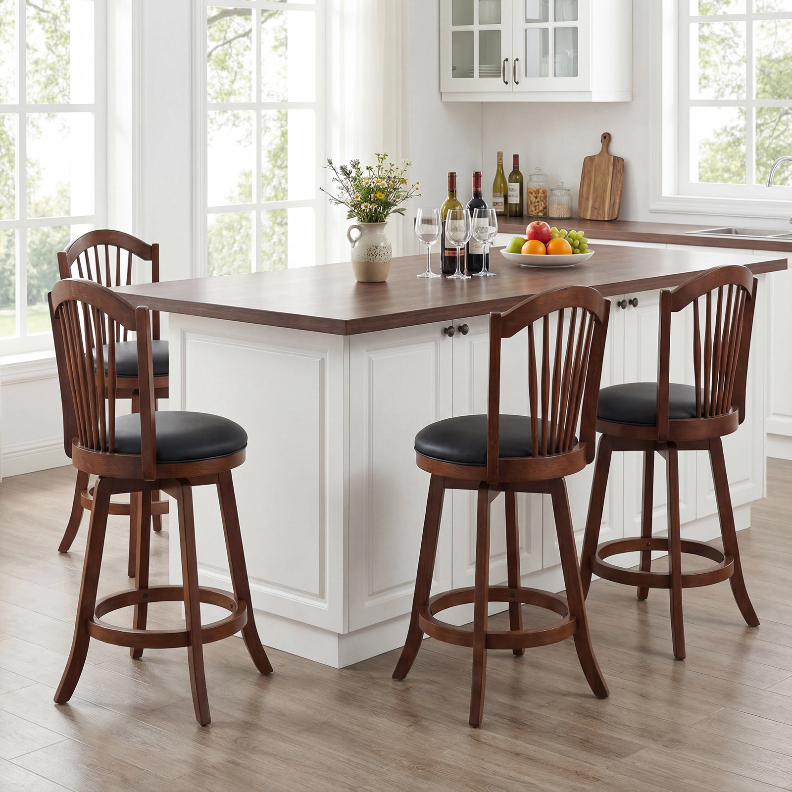 LJG Swivel Bar Stools with Backrests and Wood Frame for Kitchen Island