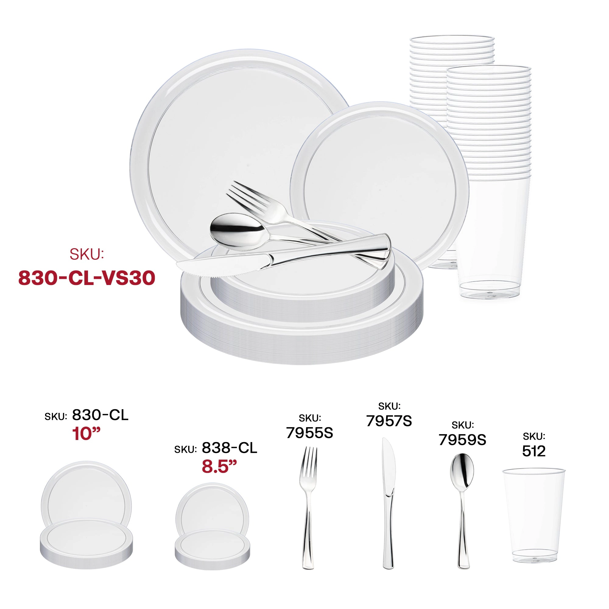 Smarty Had A Party Clear Flat Round Disposable Plastic Wedding Value Set