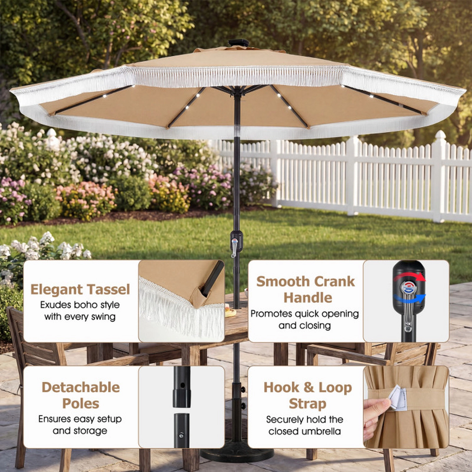 SUGIFT 24 LED Lights Push Button Tilt and Crank Lift 9 FT Solar Patio Umbrella