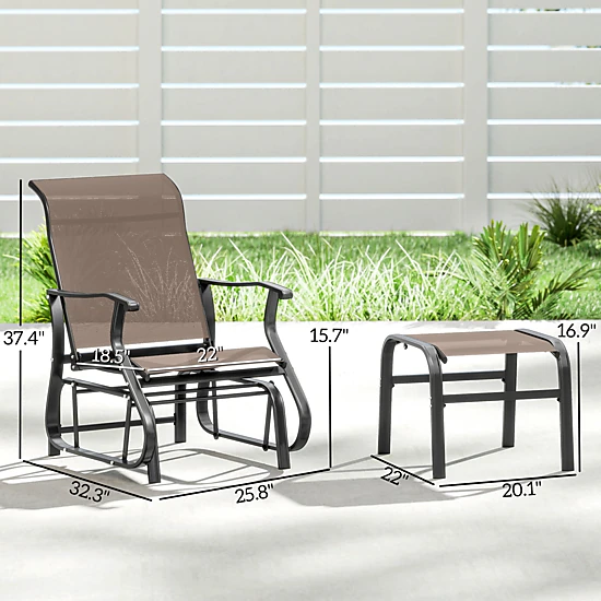 HONGGE Outdoor Glider with Ottoman Patio Glider Chair Set with High Back Wide Seat for Porch Garden Backyard