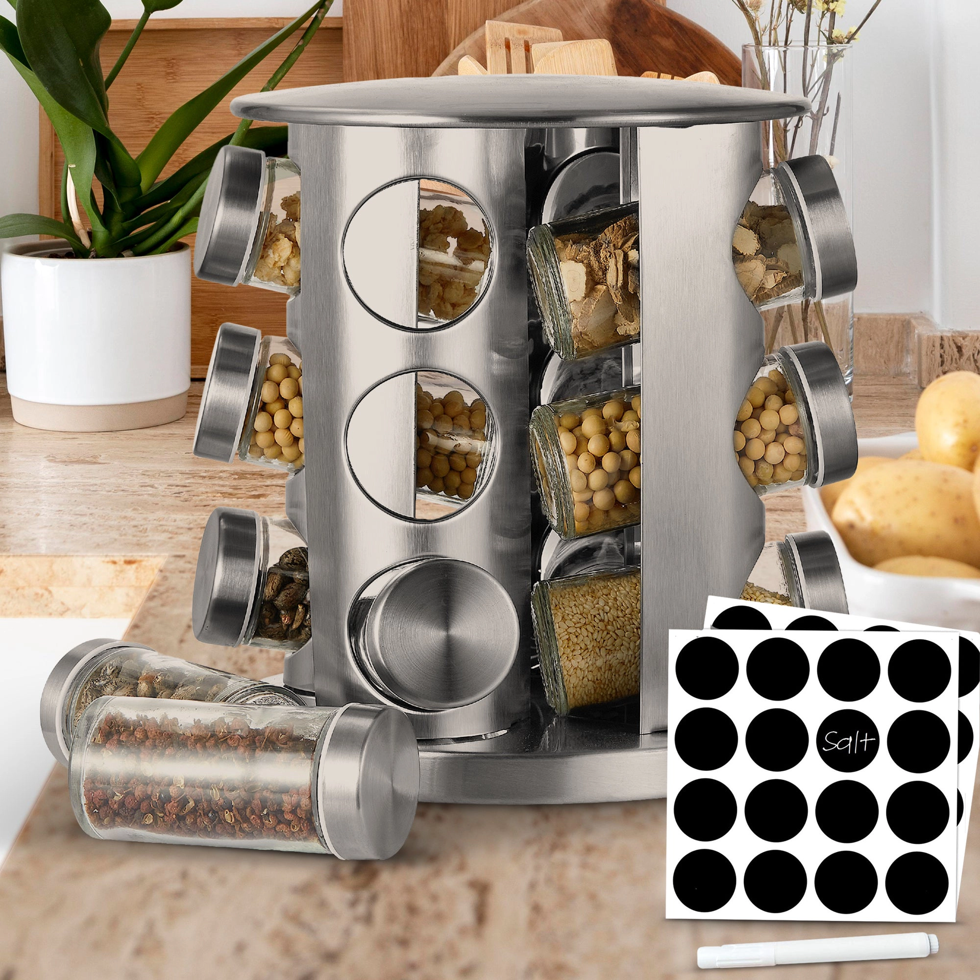 Cheer Collection Rotating Spice Rack for Countertop with 12 Jars