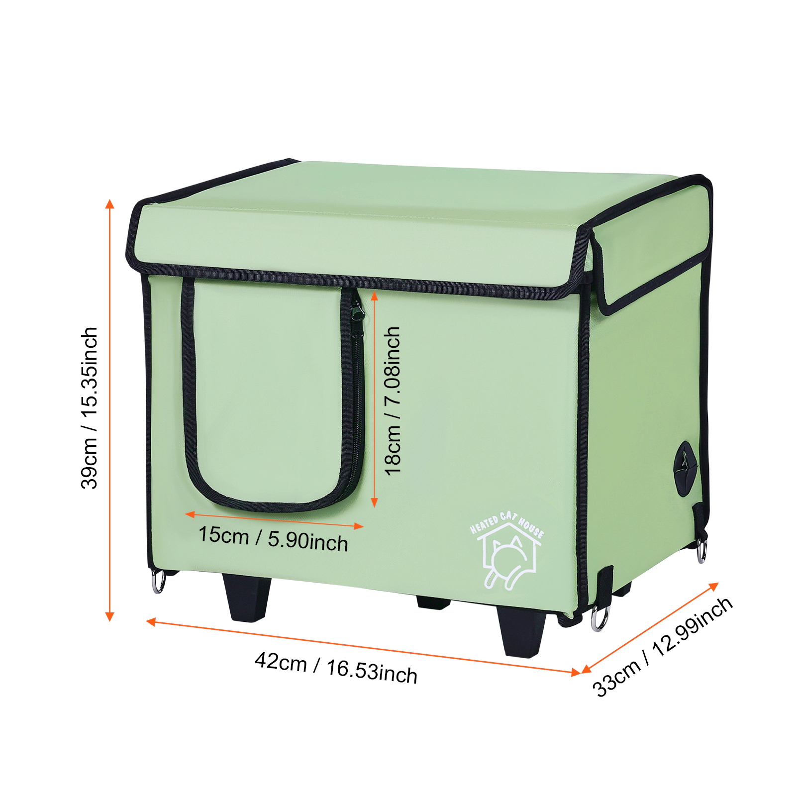 HONGGE Elevated Heated Cat House Cuboid Kitty Shelter with Adjustable Temperature and Timer 900D Oxford Cloth Foldable