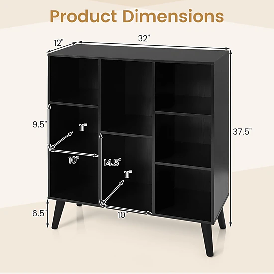 SlickBlue 8-Compartment Bookcase with Open Shelves and Display Storage