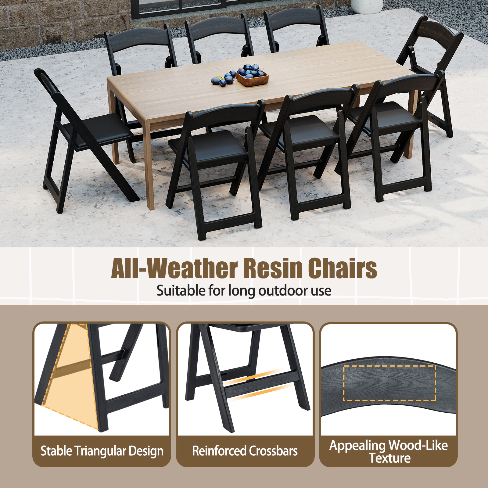 SUGIFT Portable Resin Folding Dining Chairs 1100-Lb Capacity with Padded Seat 18-in Seat Height Black 4-Pack