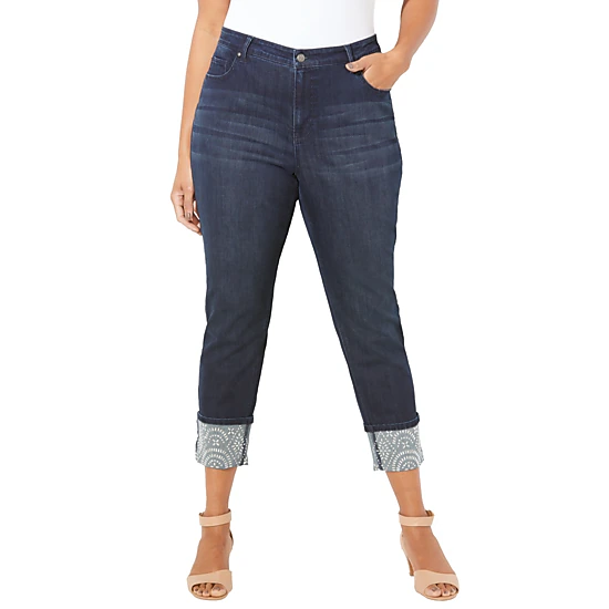 Catherines Women's Plus Size Shimmer Cuff Jean