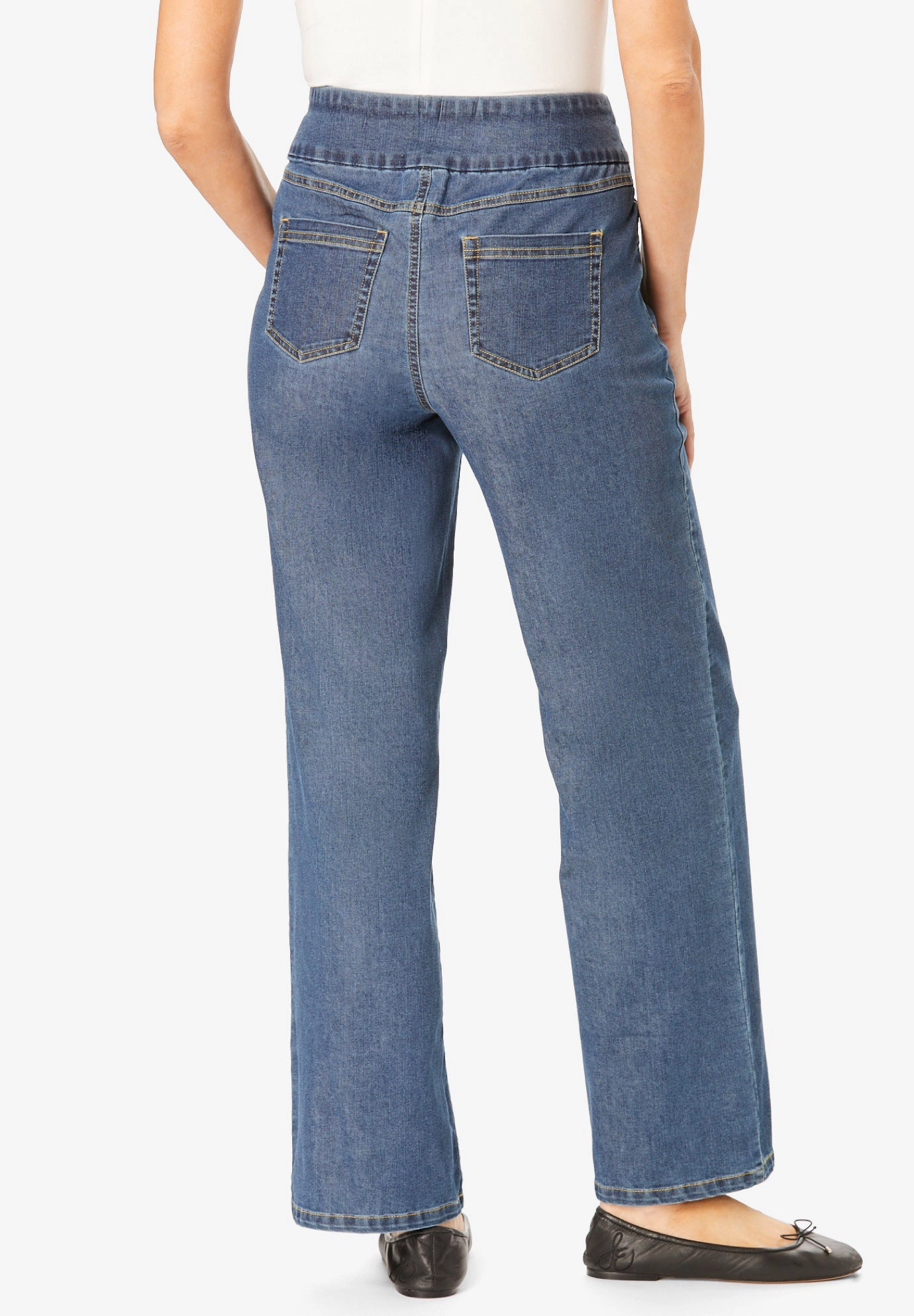 Woman Within Plus Flex-Fit Pull-On Wide-Leg Denim Jean