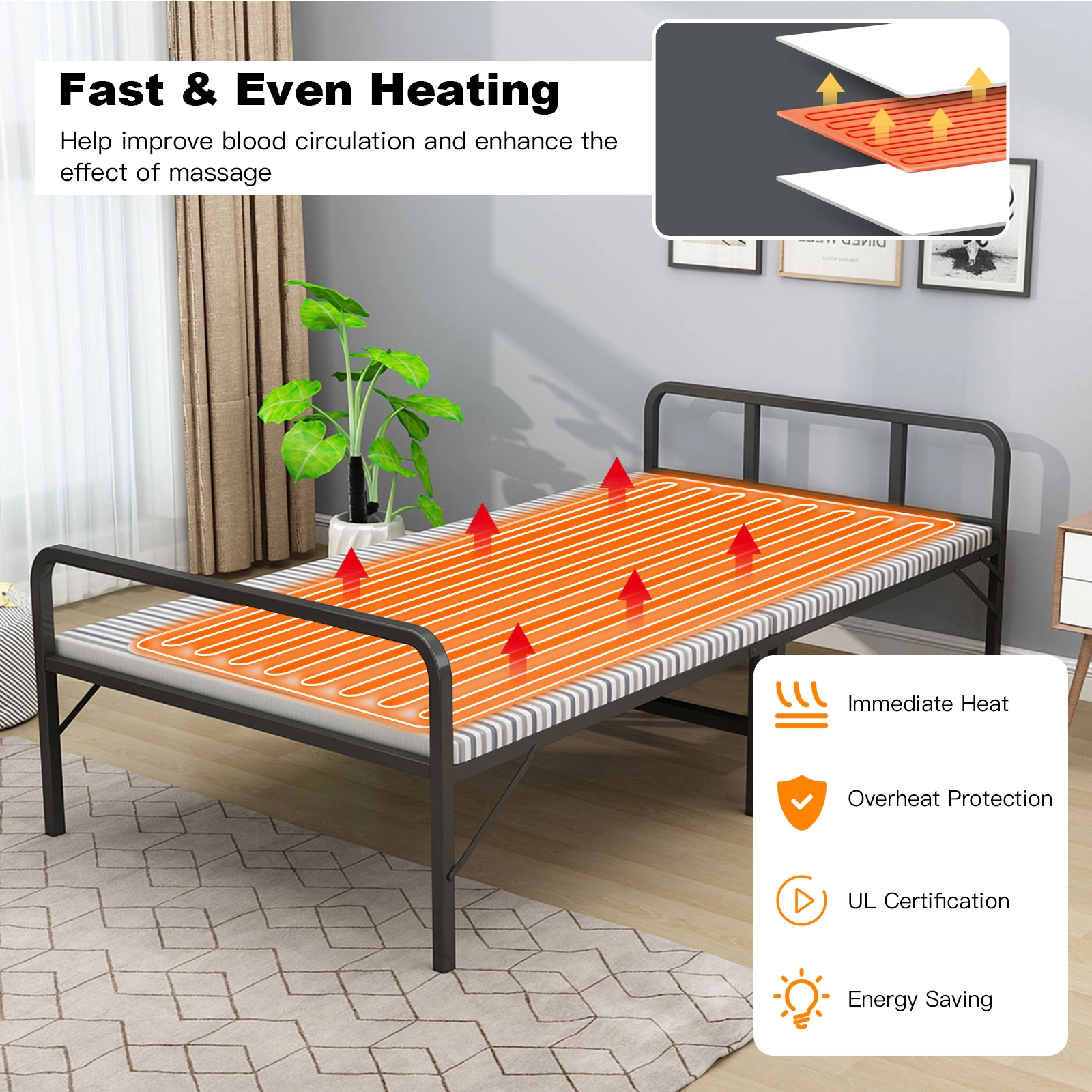 SUGIFT 71 x 30 Inch Massage Bed Warmer White Heating Pad with 5 Heat Settings